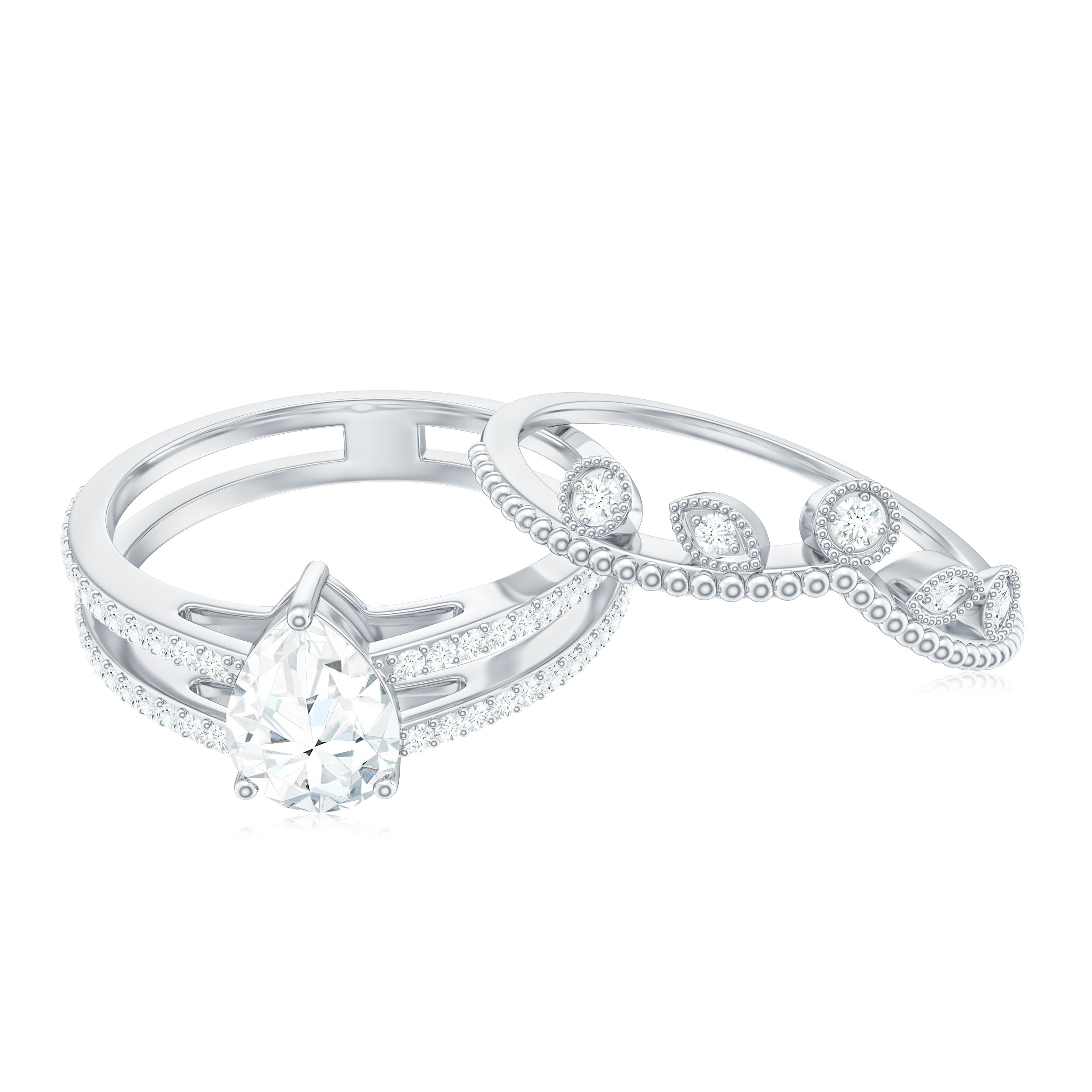 Rosec Jewels-Pear Moissanite Double Band Engagement Ring with Enhancer