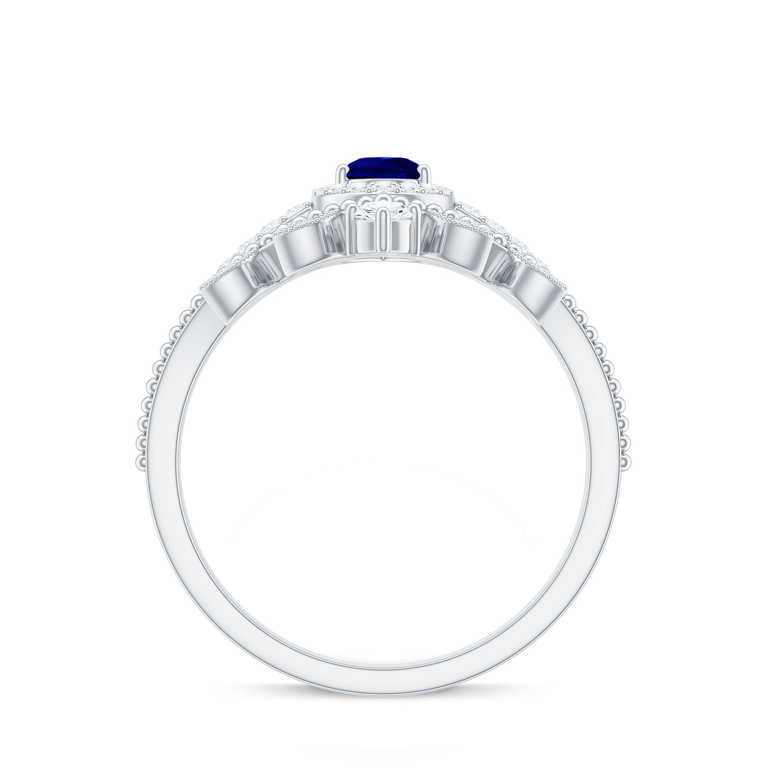 Rosec Jewels-Lab Grown Blue Sapphire Pear Shaped Engagement Ring Set with Diamond