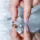Rosec Jewels-Vintage Style Moissanite Teardrop Wedding Ring Set
