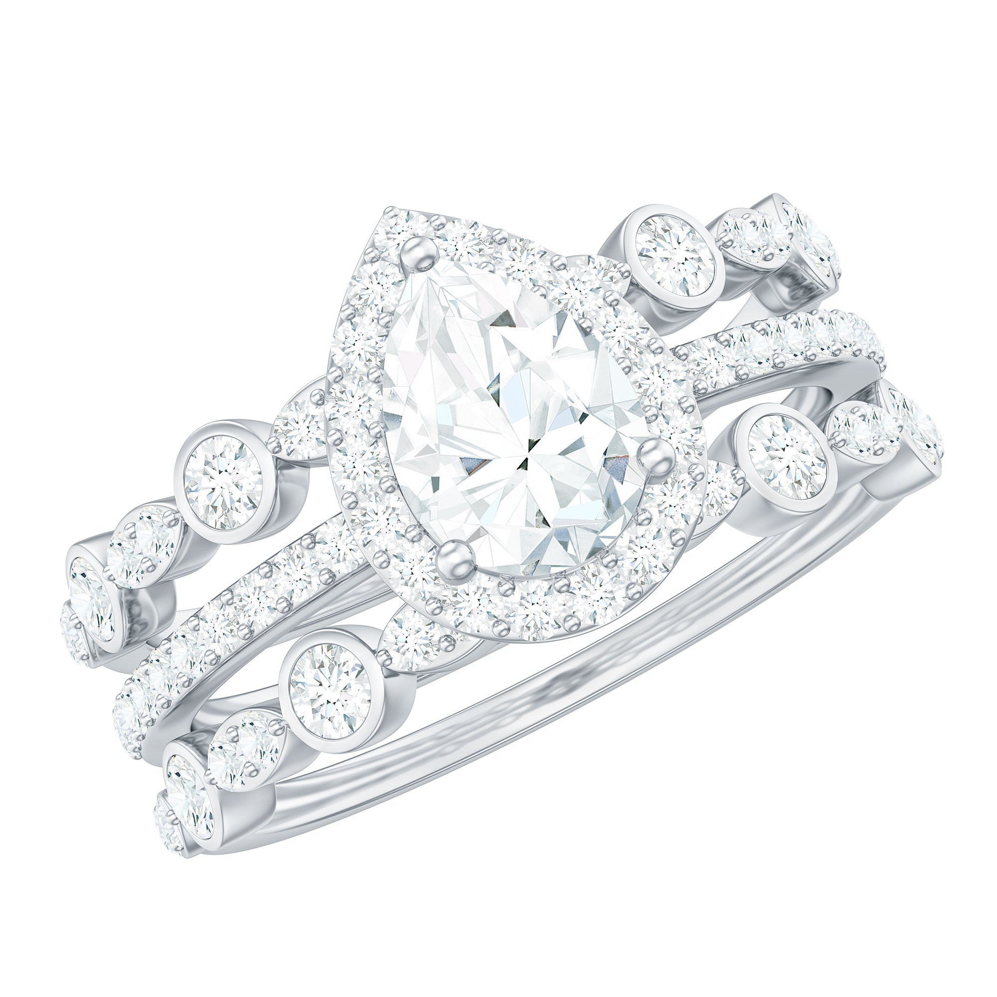 Rosec Jewels-Pear Shaped Moissanite Engagement Ring with 2 Enhancers