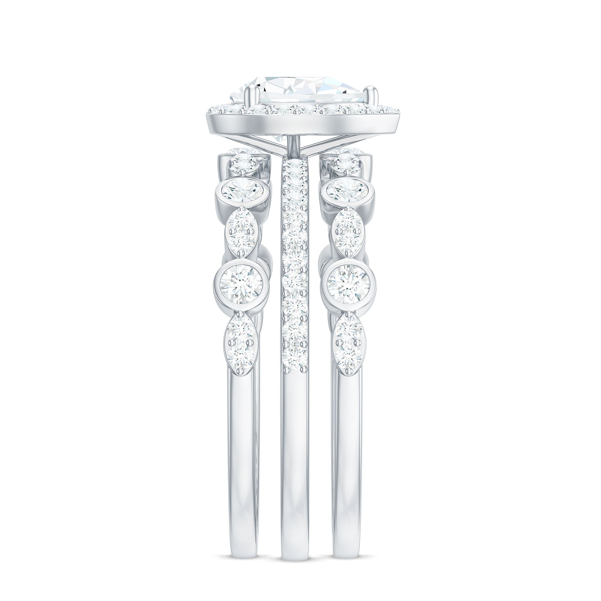 Rosec Jewels-Pear Shaped Moissanite Engagement Ring with 2 Enhancers
