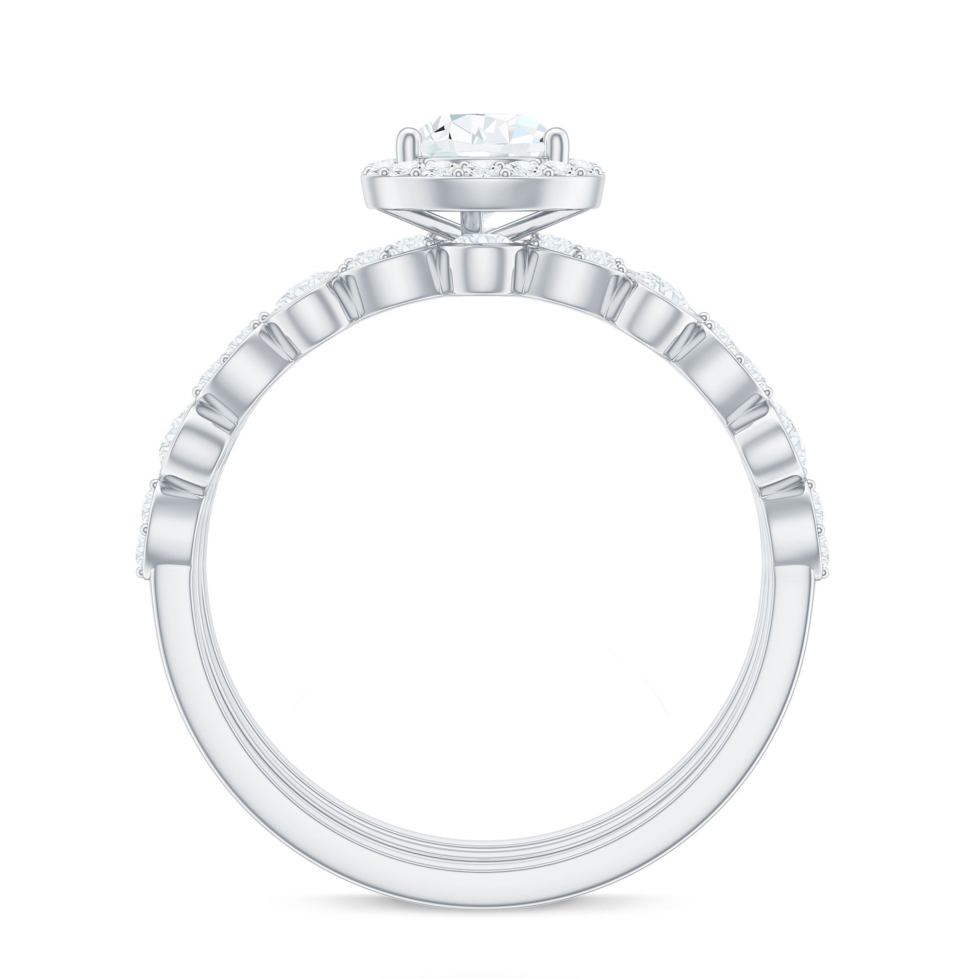 Rosec Jewels-Pear Shaped Moissanite Engagement Ring with 2 Enhancers