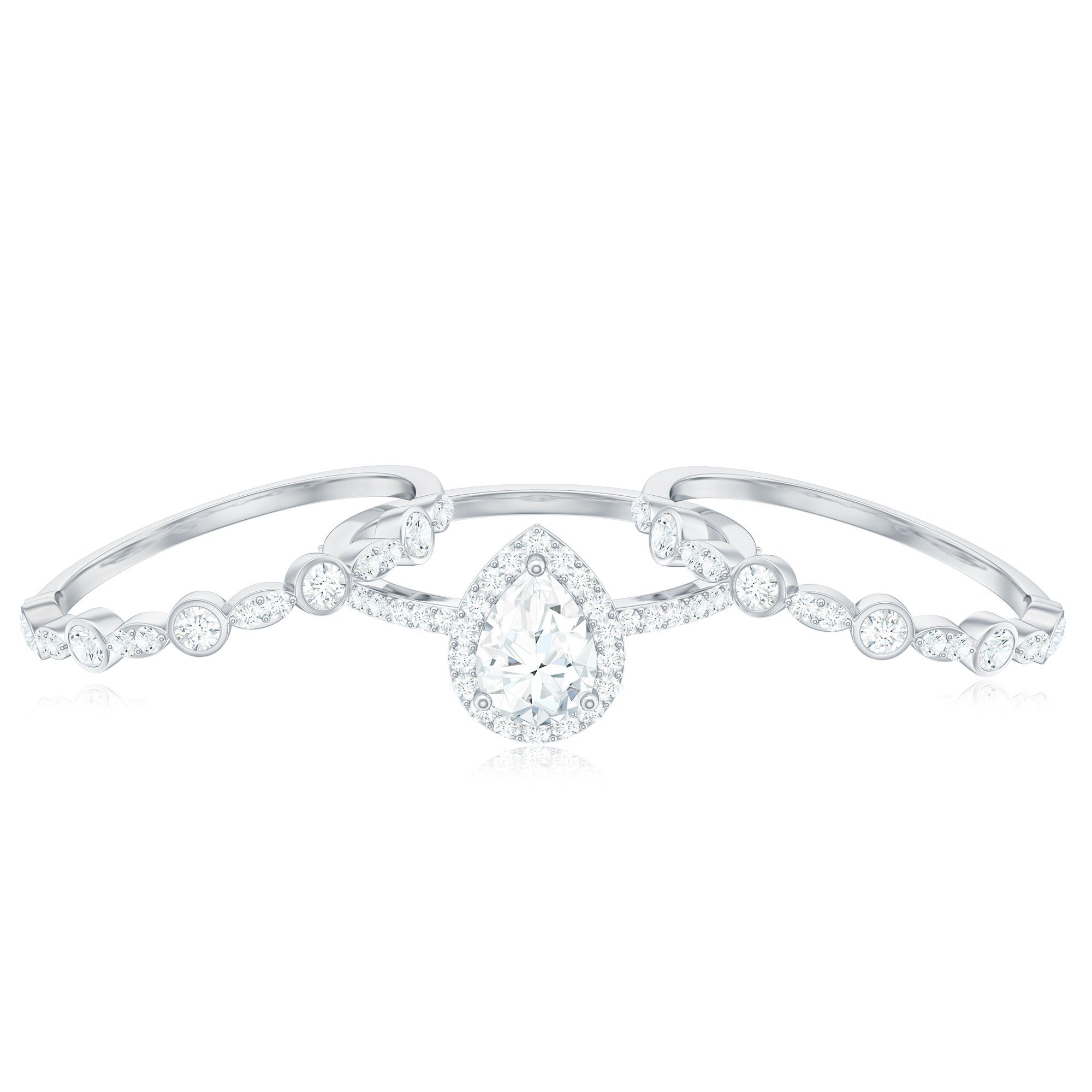 Rosec Jewels-Pear Shaped Moissanite Engagement Ring with 2 Enhancers