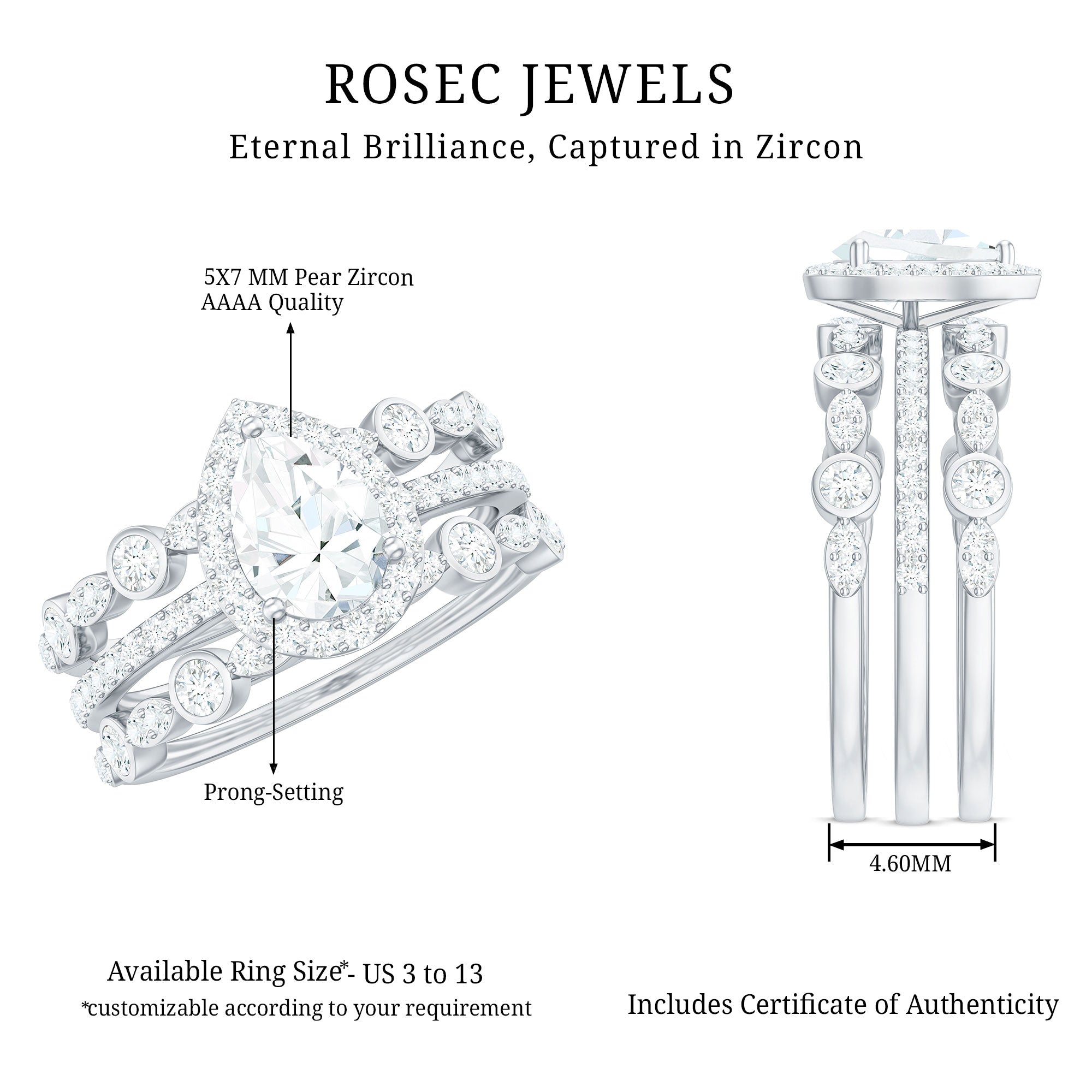 Rosec Jewels-Pear Shaped Cubic Zirconia Trio Wedding Ring Set for Women