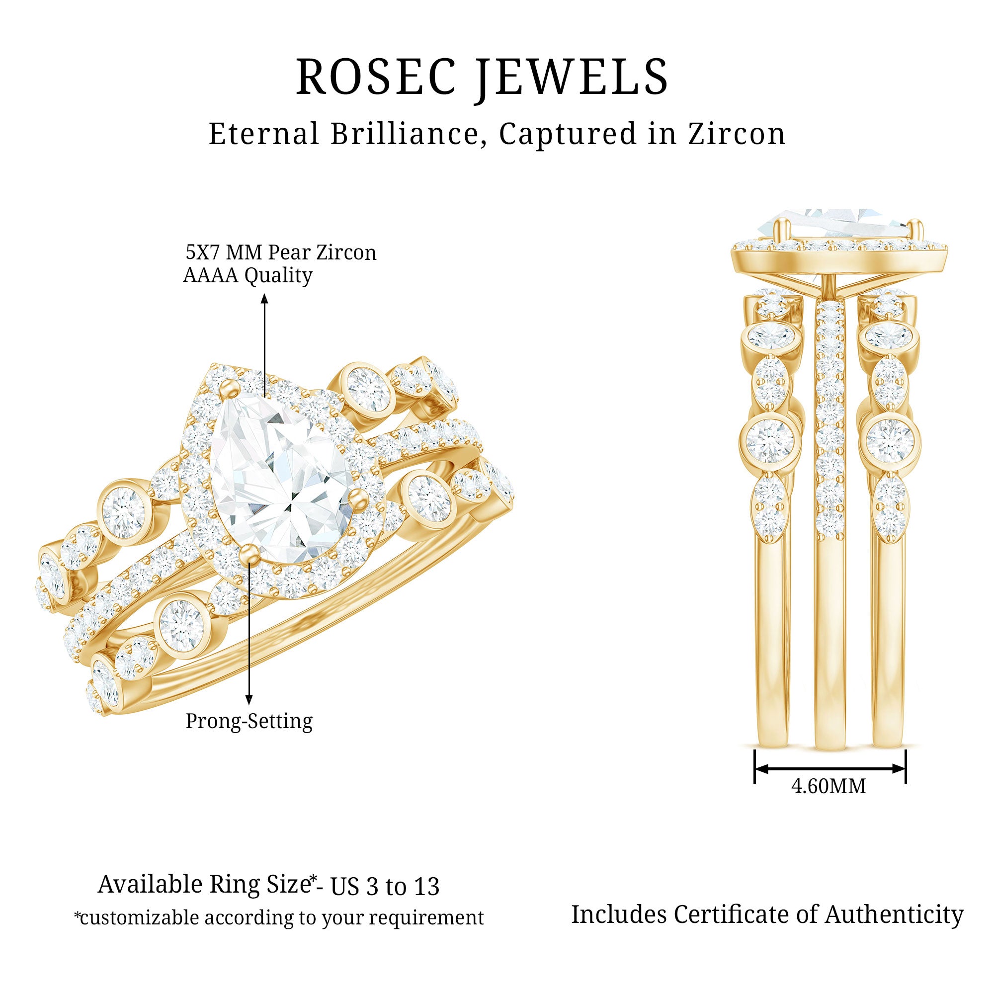 Rosec Jewels-Pear Shaped Cubic Zirconia Trio Wedding Ring Set for Women