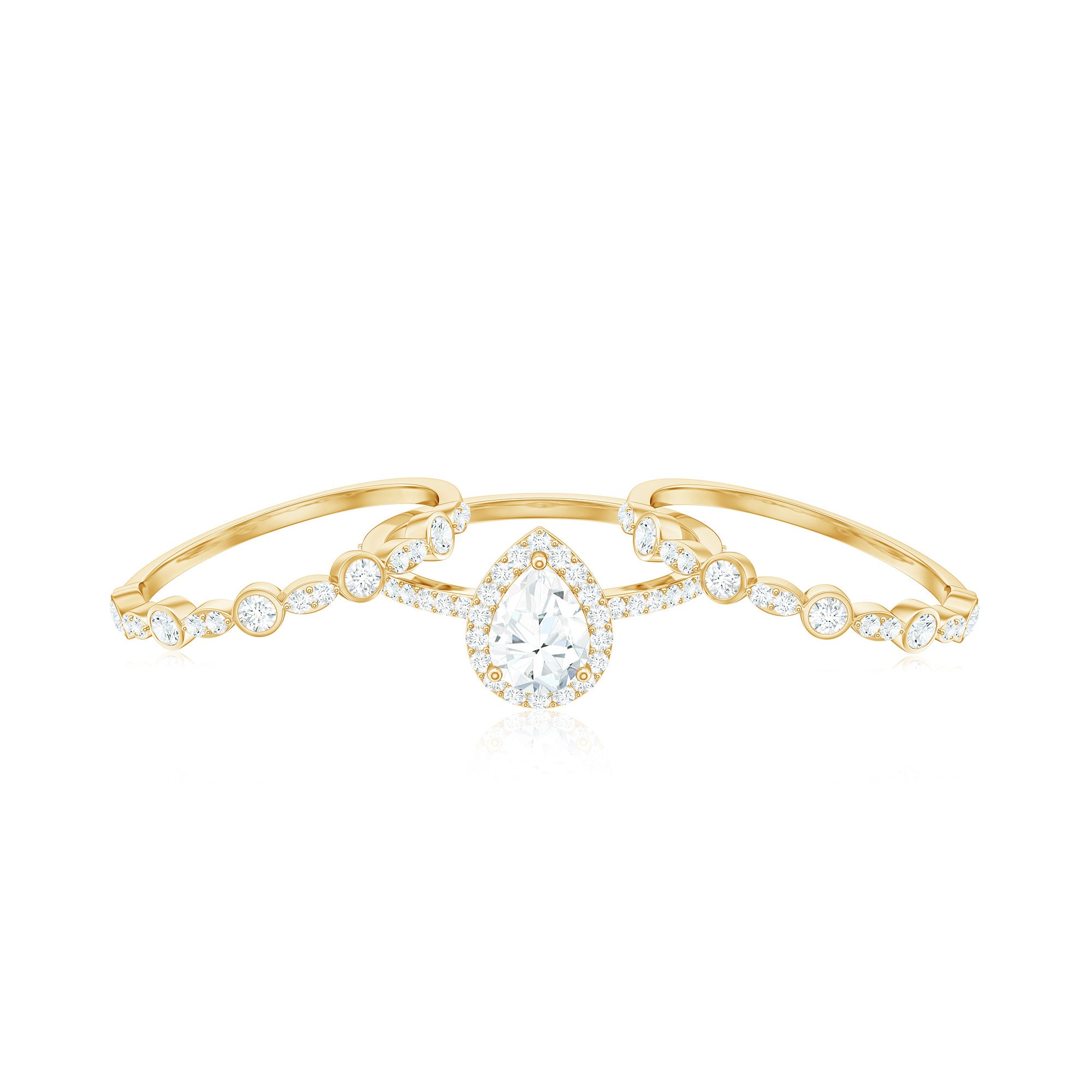 Rosec Jewels-Pear Shaped Cubic Zirconia Trio Wedding Ring Set for Women
