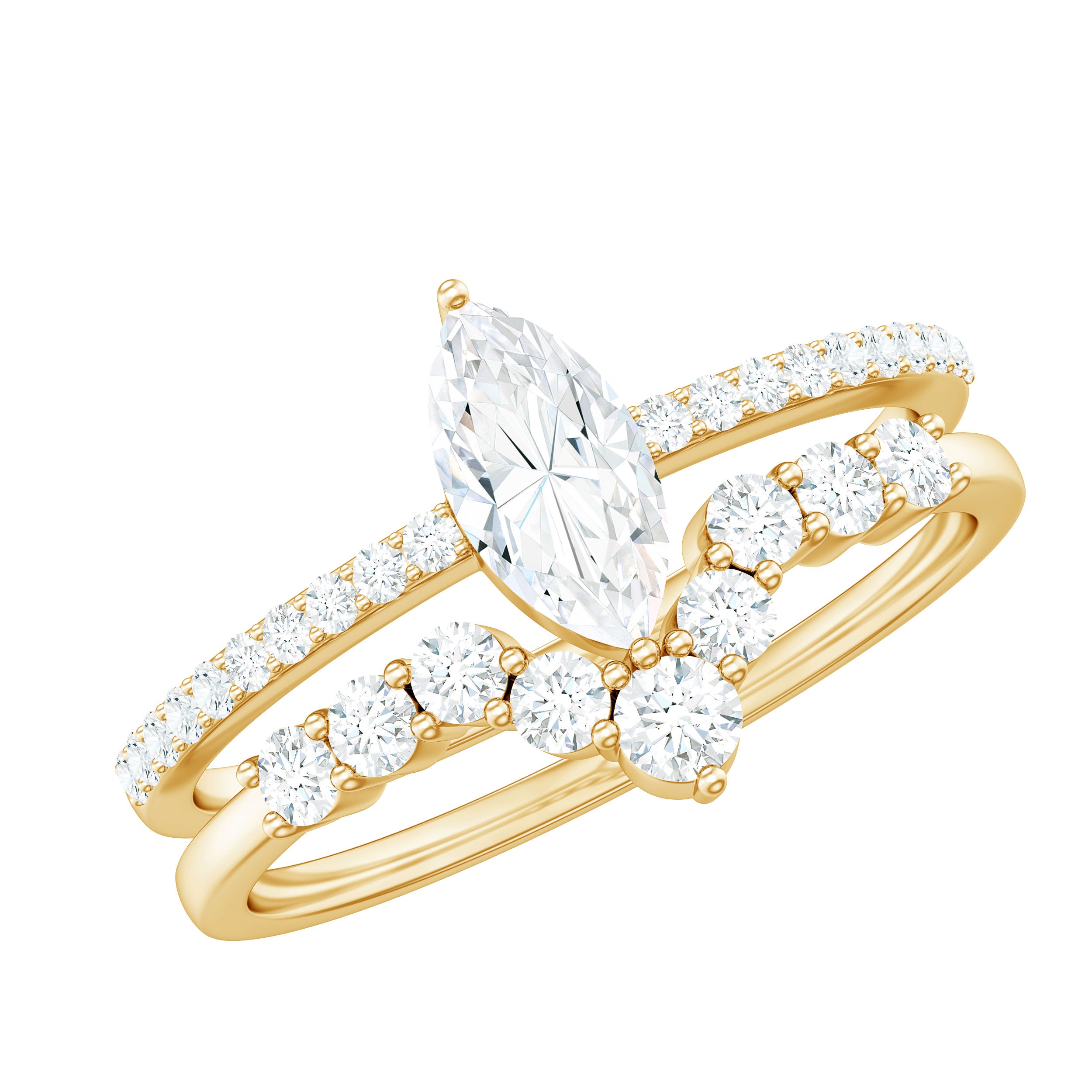Rosec Jewels-Marquise Cut Moissanite Engagement Ring with V-Shaped Wedding Band