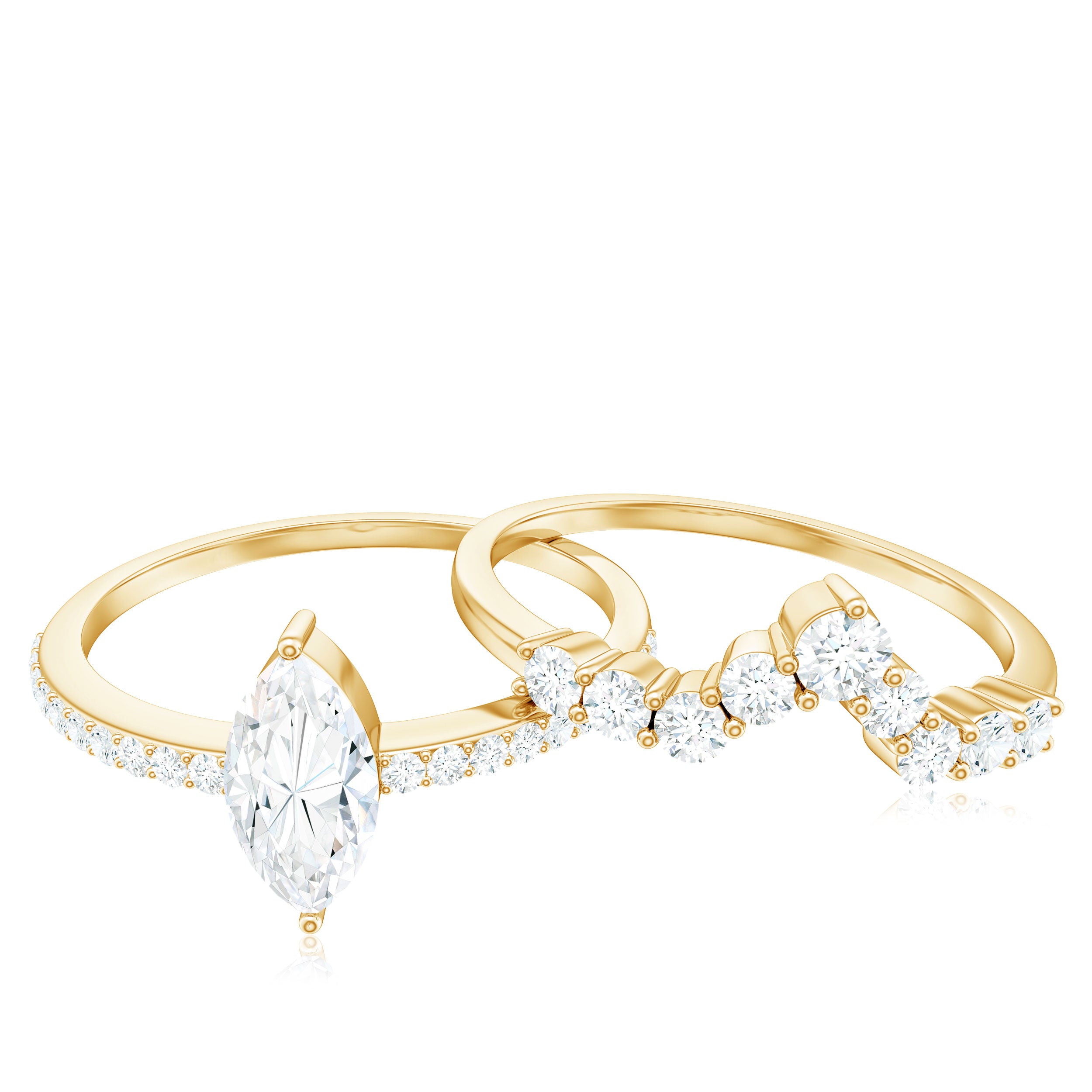 Rosec Jewels-Marquise Cut Moissanite Engagement Ring with V-Shaped Wedding Band