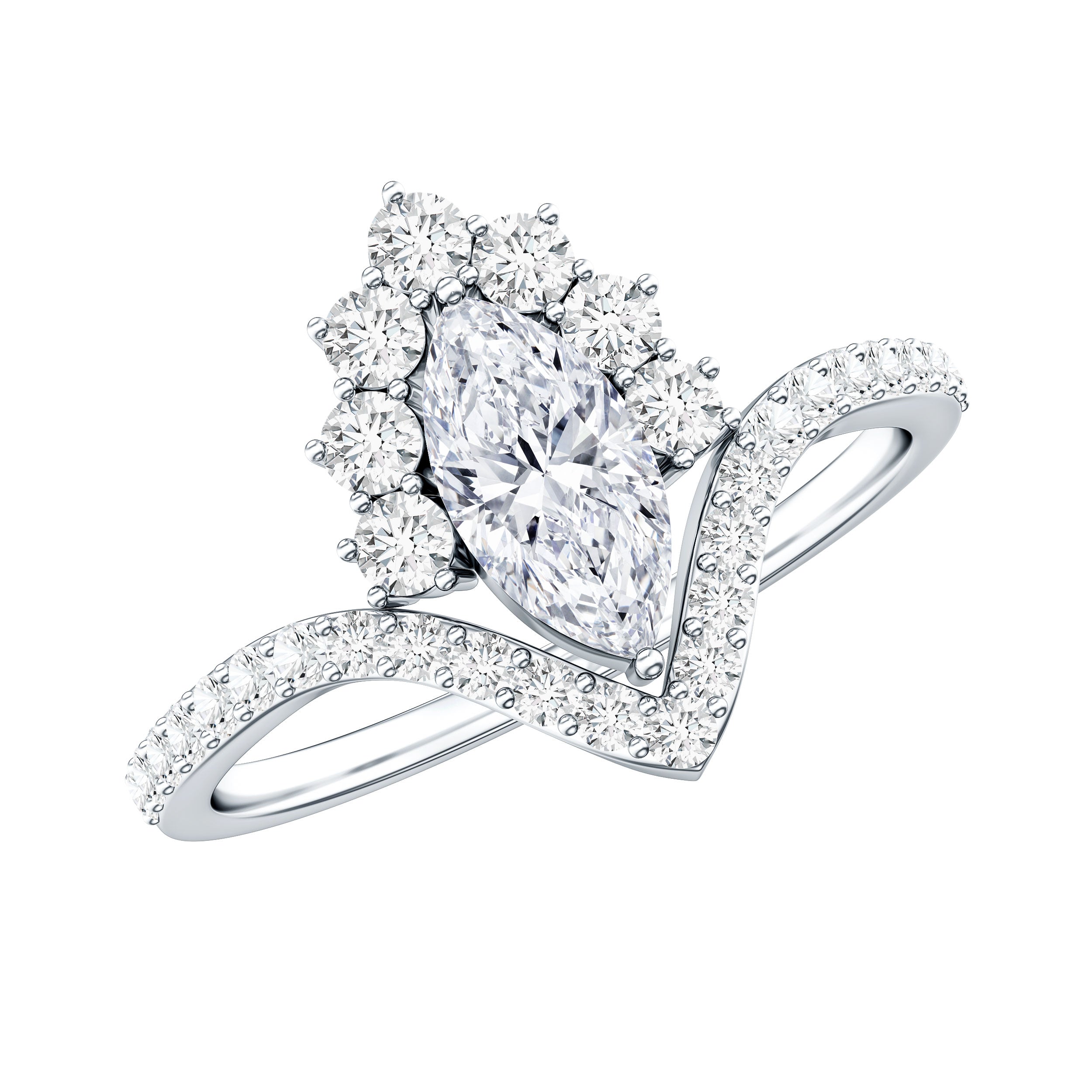 Marquise Cut Moissanite Designer Engagement Ring D-VS1 - Rosec Jewels