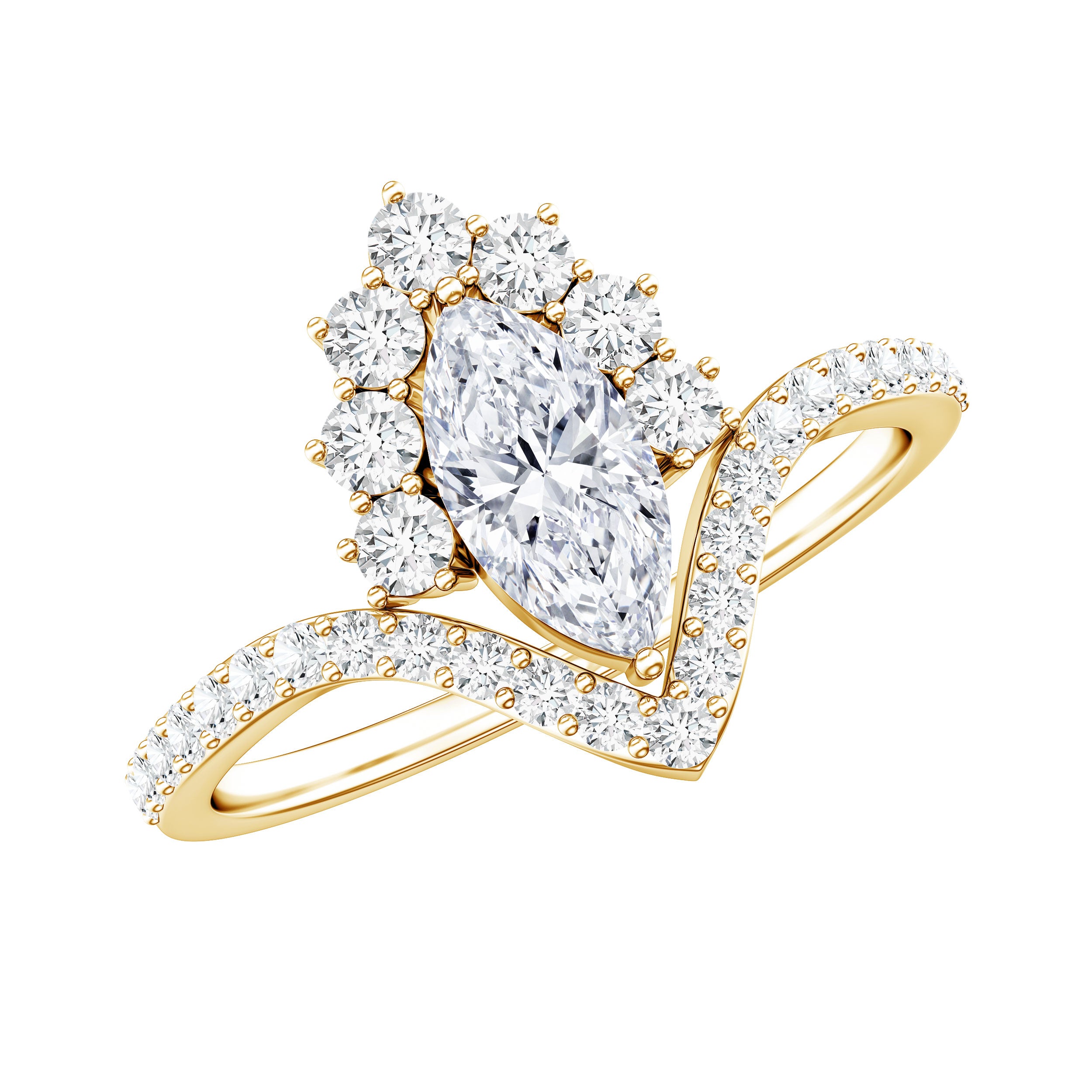 Marquise Cut Moissanite Designer Engagement Ring D-VS1 - Rosec Jewels