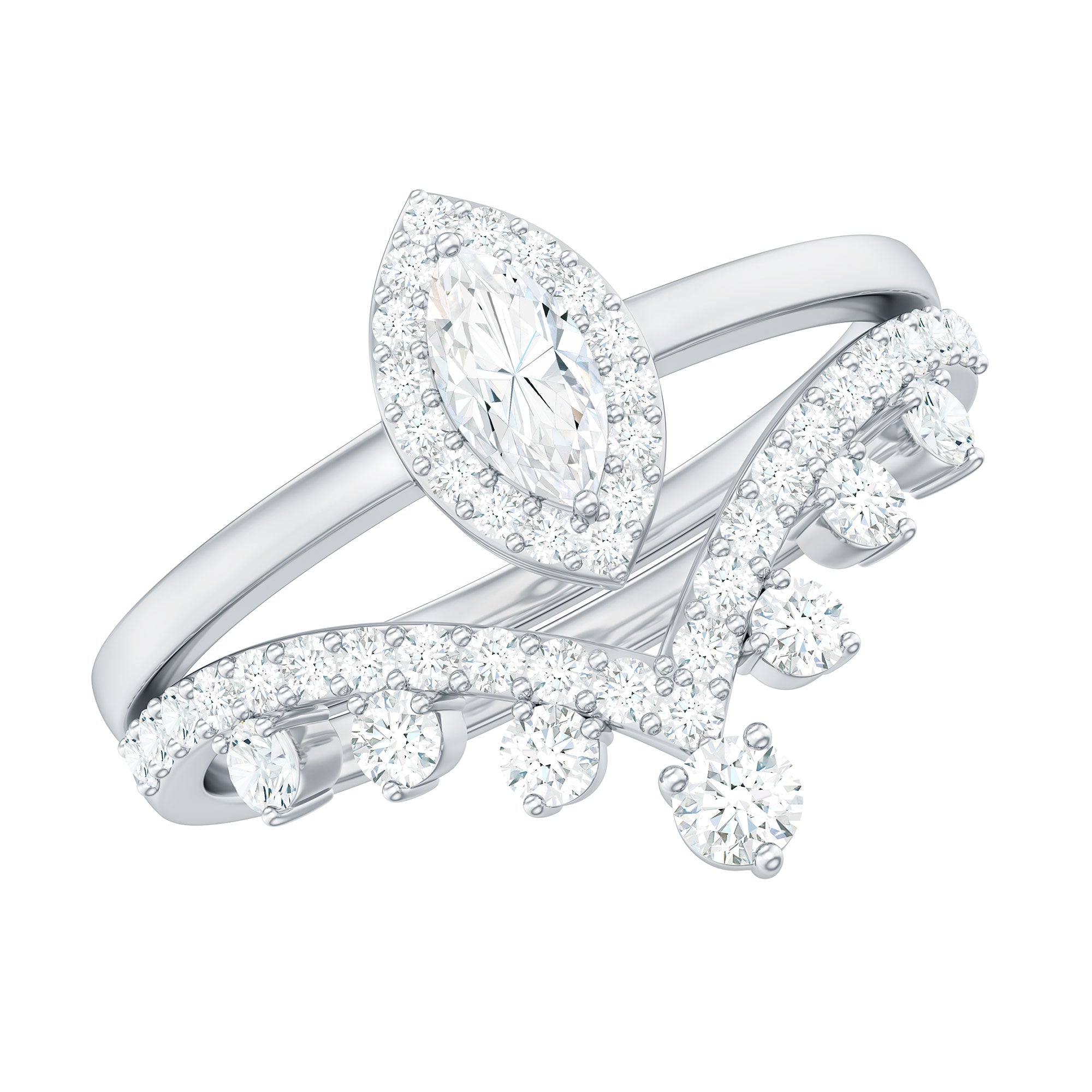 Rosec Jewels-Marquise Cut Moissanite Halo Wedding Ring Set For Women