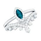 Marquise Cut London Blue Topaz Halo Wedding Ring Set with Diamond Band AAA - Rosec Jewels
