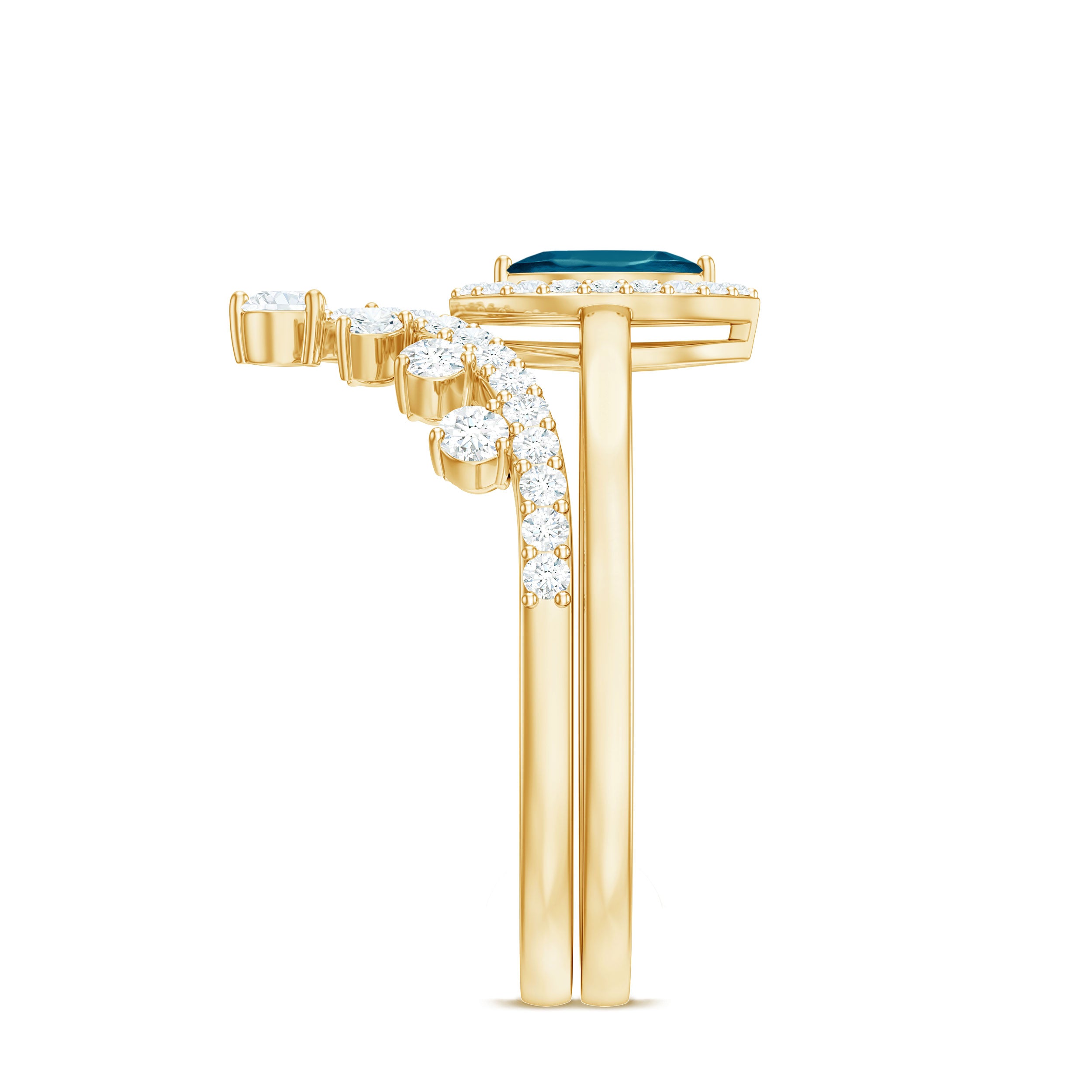 Marquise Cut London Blue Topaz Halo Wedding Ring Set with Diamond Band AAA - Rosec Jewels