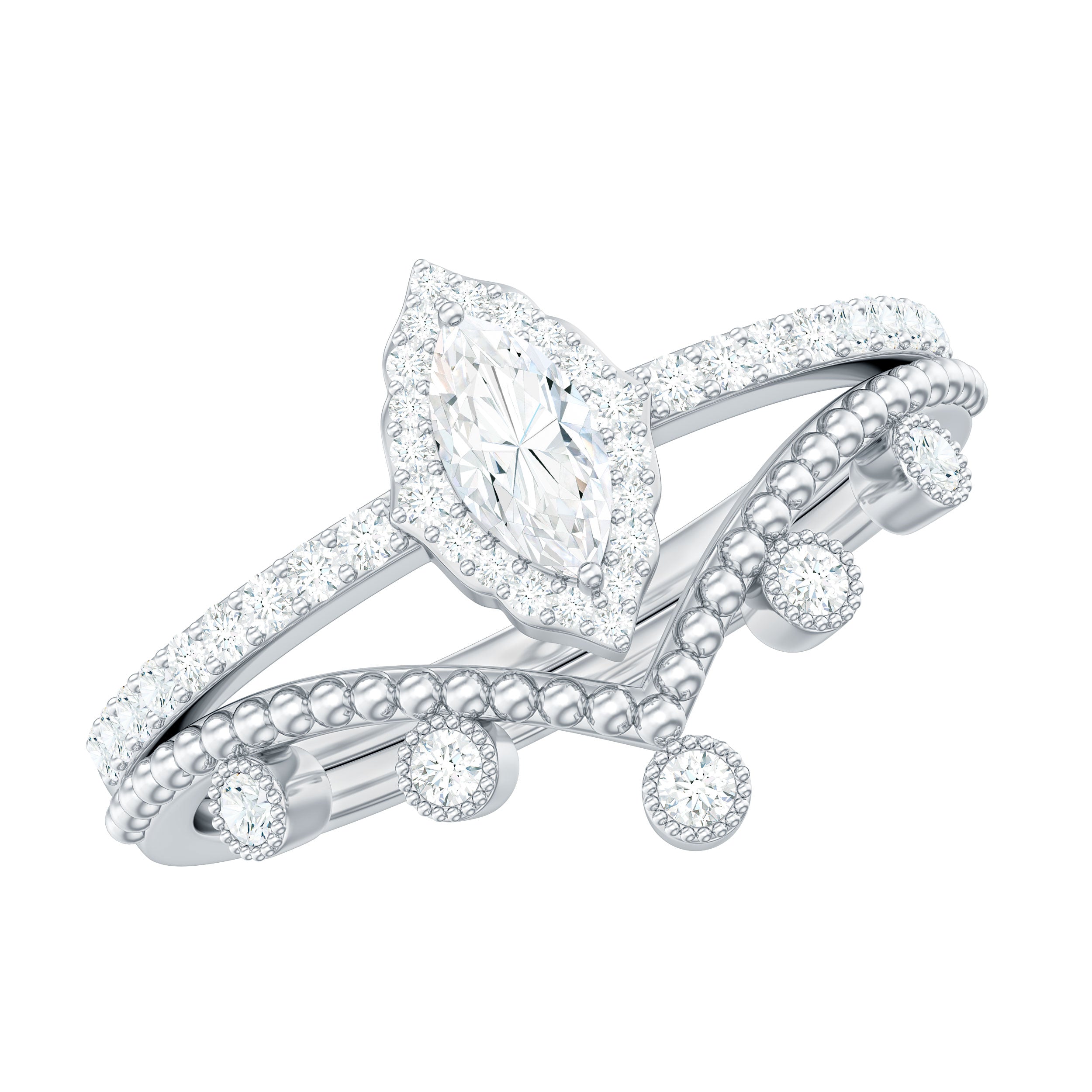 Rosec Jewels-Marquise Cut Moissanite Vintage Wedding Ring Set