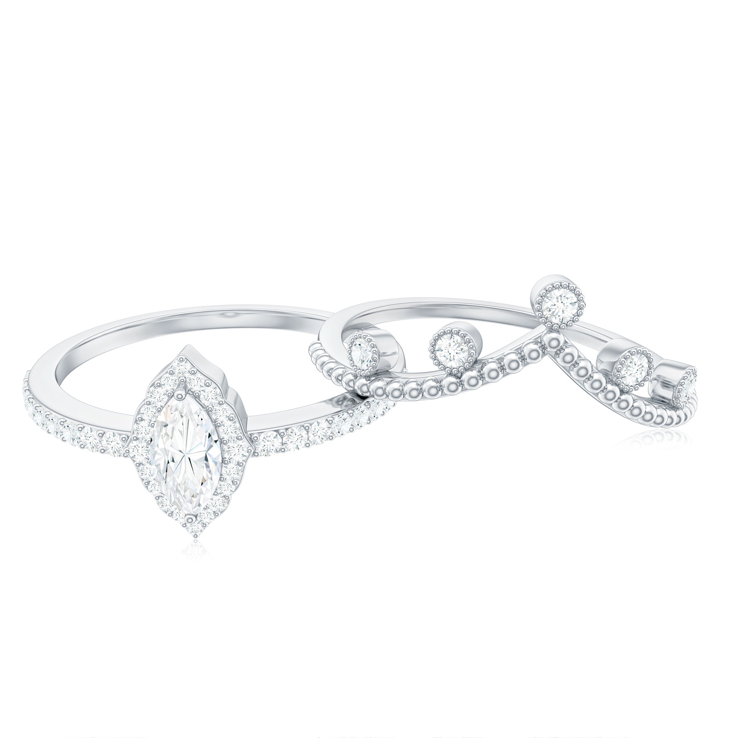 Rosec Jewels-Marquise Cut Moissanite Vintage Wedding Ring Set