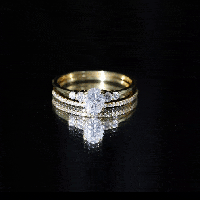 Certified Moissanite Oval Engagement Ring with Wedding Band D-VS1 - Rosec Jewels