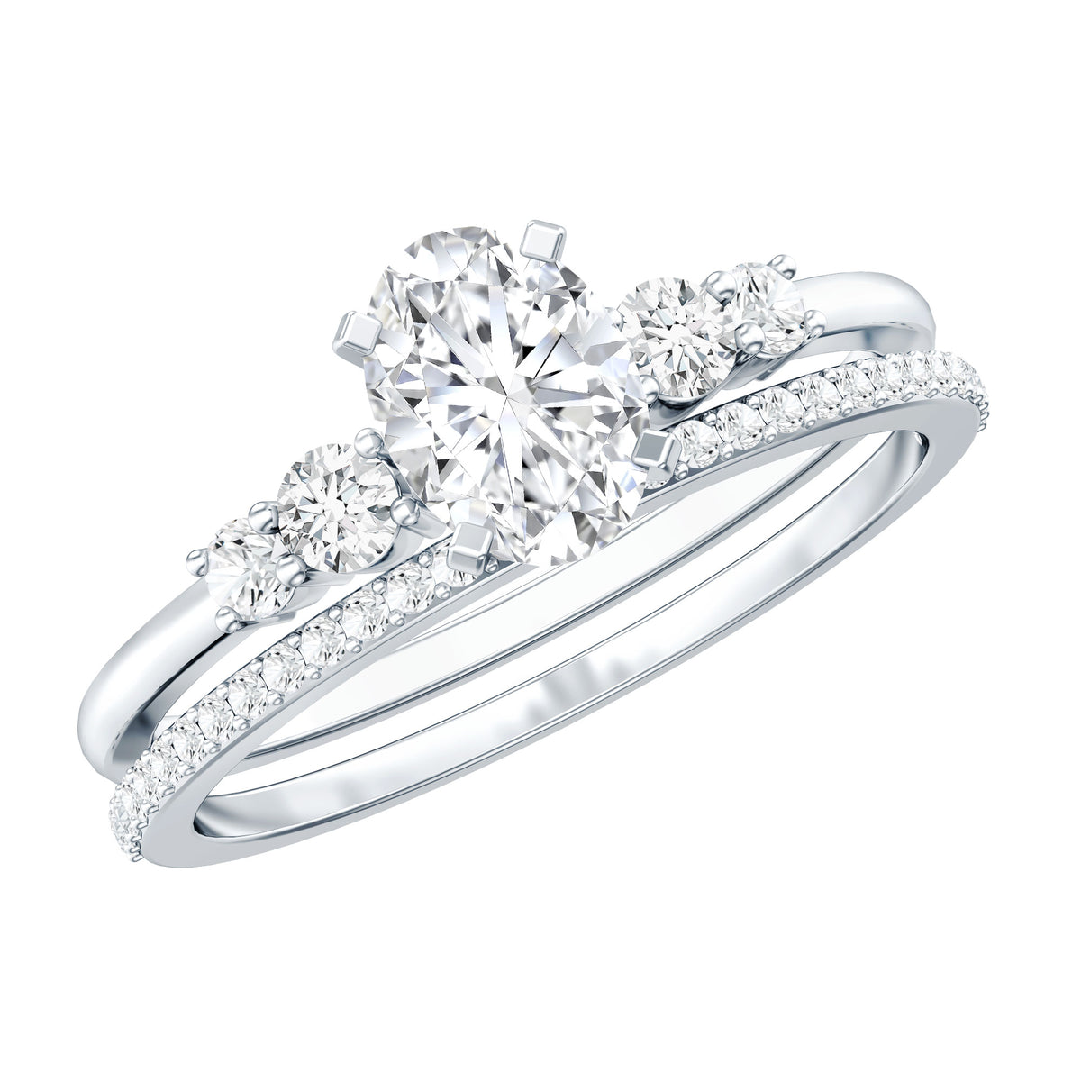 Certified Moissanite Oval Engagement Ring with Wedding Band D-VS1 - Rosec Jewels
