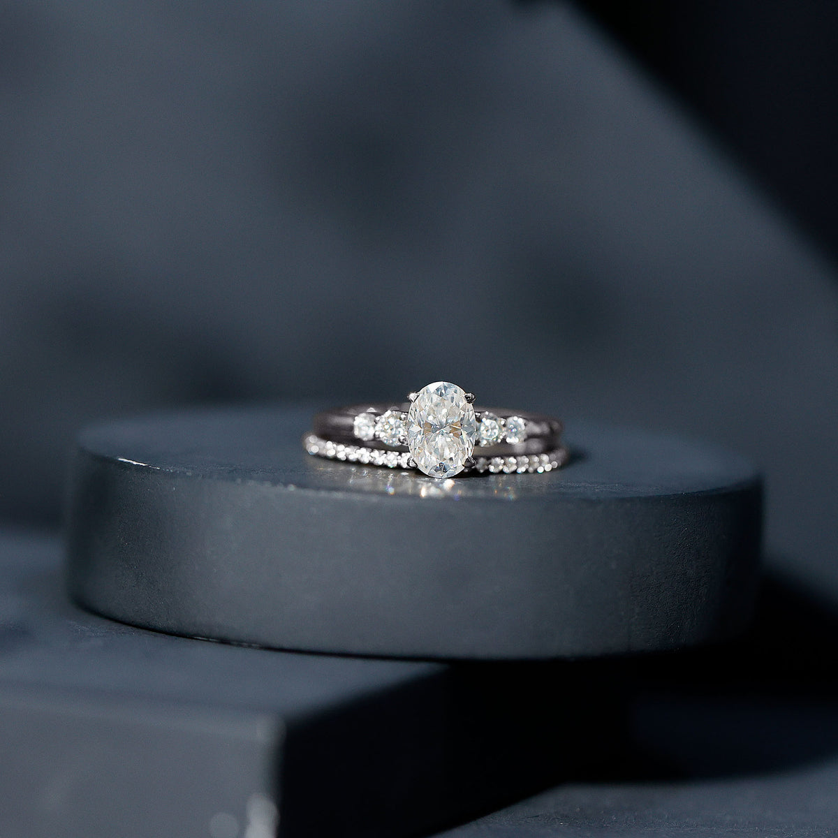 Certified Moissanite Oval Engagement Ring with Wedding Band D-VS1 - Rosec Jewels