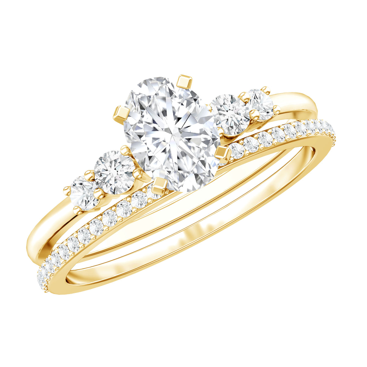Certified Moissanite Oval Engagement Ring with Wedding Band D-VS1 - Rosec Jewels