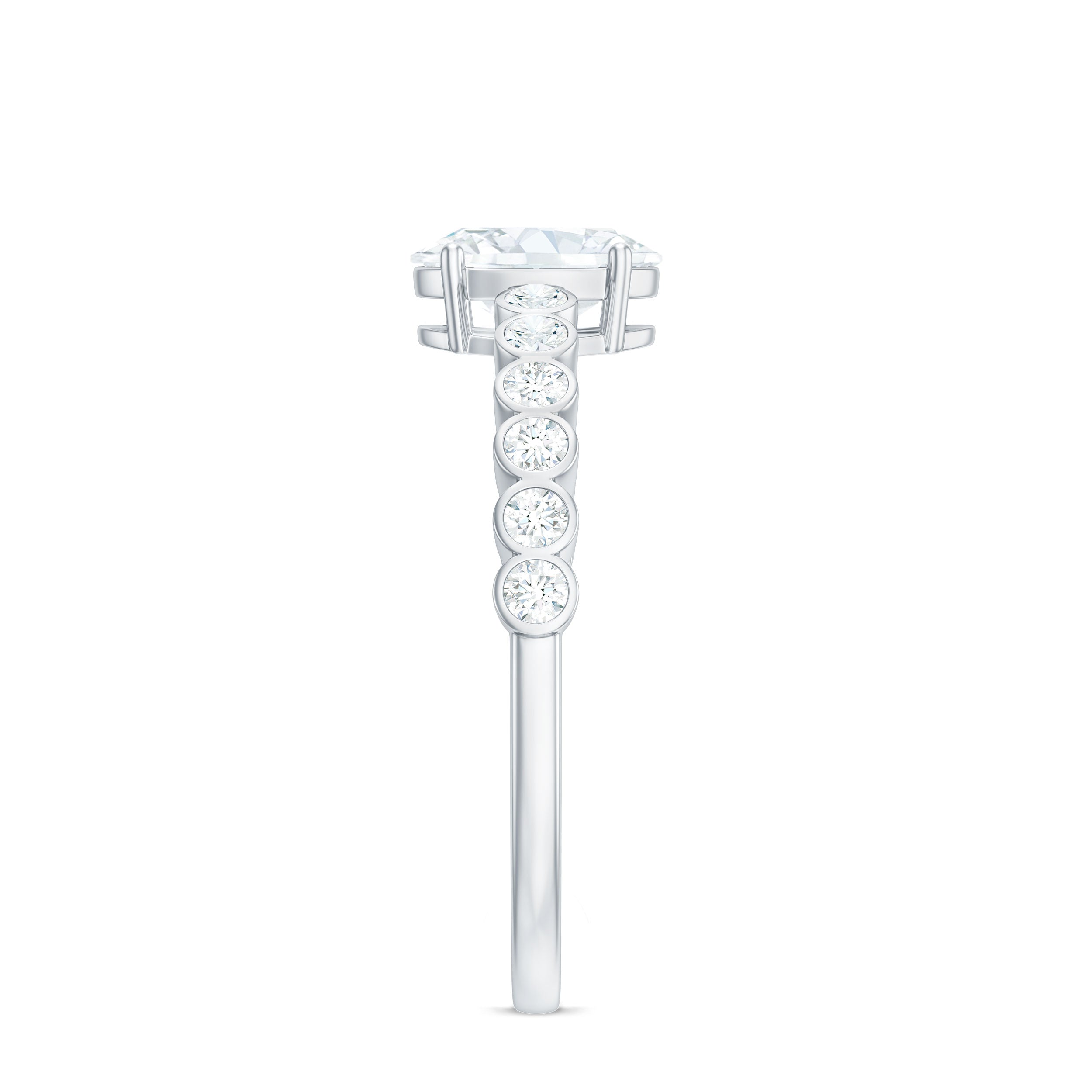 Rosec Jewels-Oval Cut Moissanite Engagement Ring with Side Stones