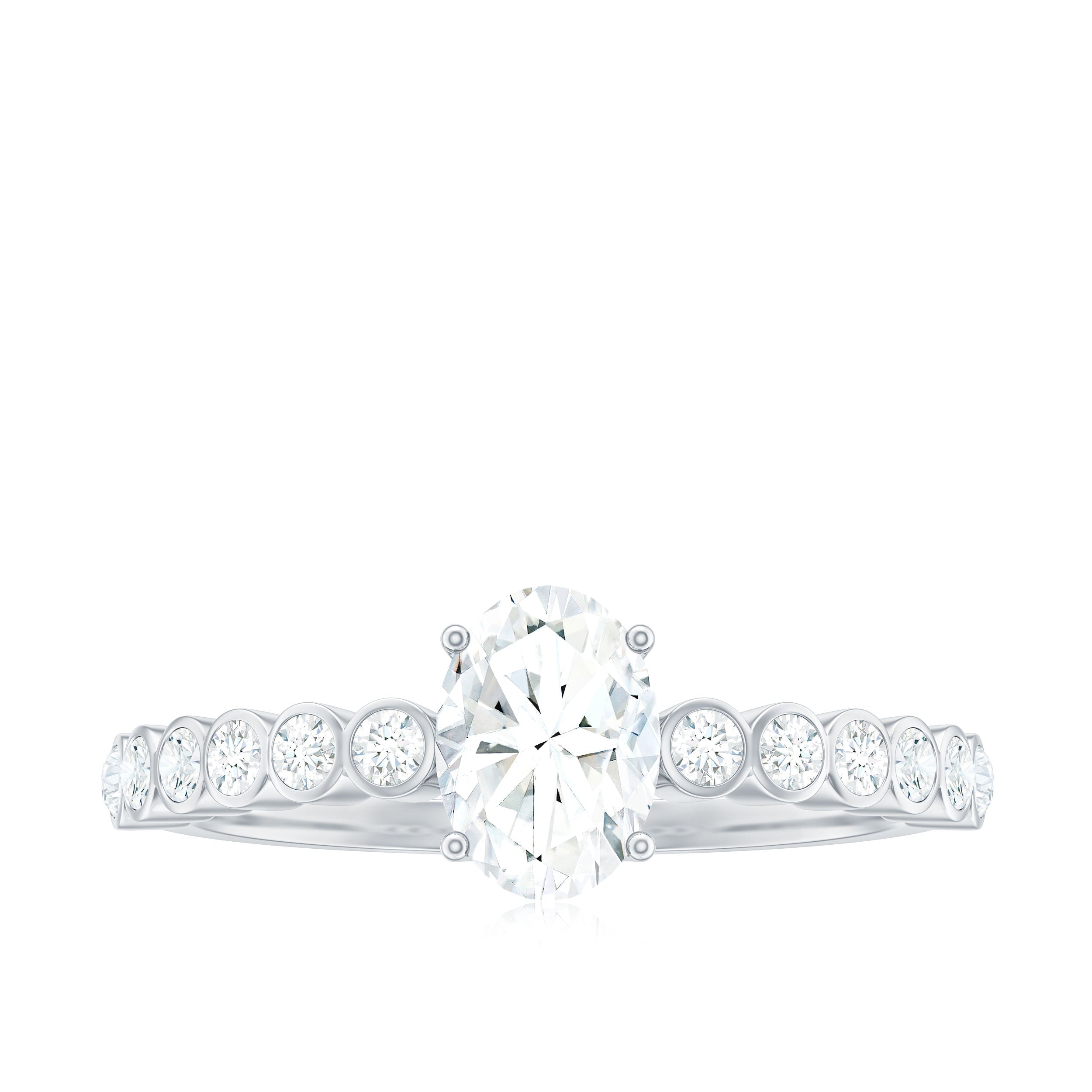 Rosec Jewels-Oval Cut Moissanite Engagement Ring with Side Stones