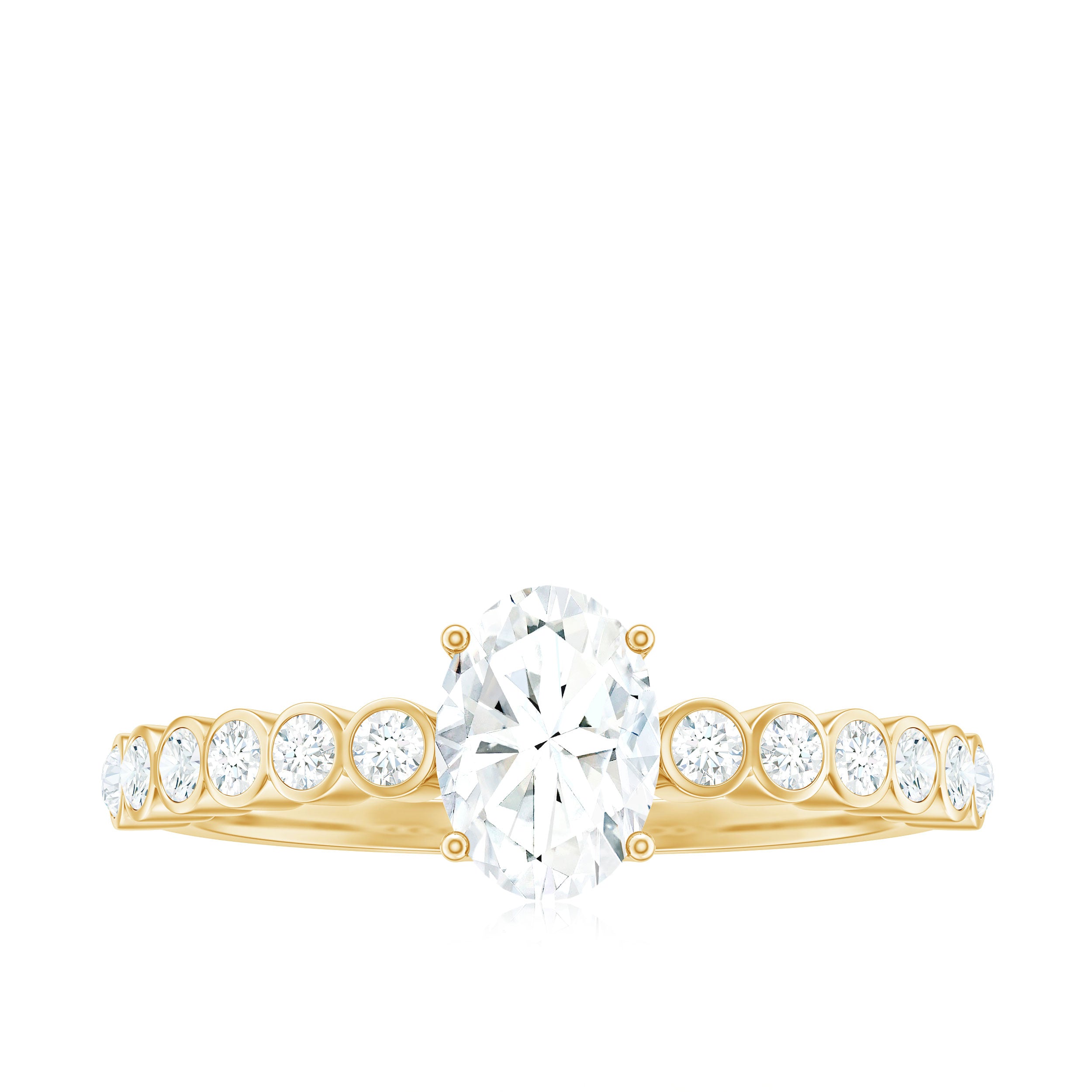 Rosec Jewels-Oval Cut Moissanite Engagement Ring with Side Stones