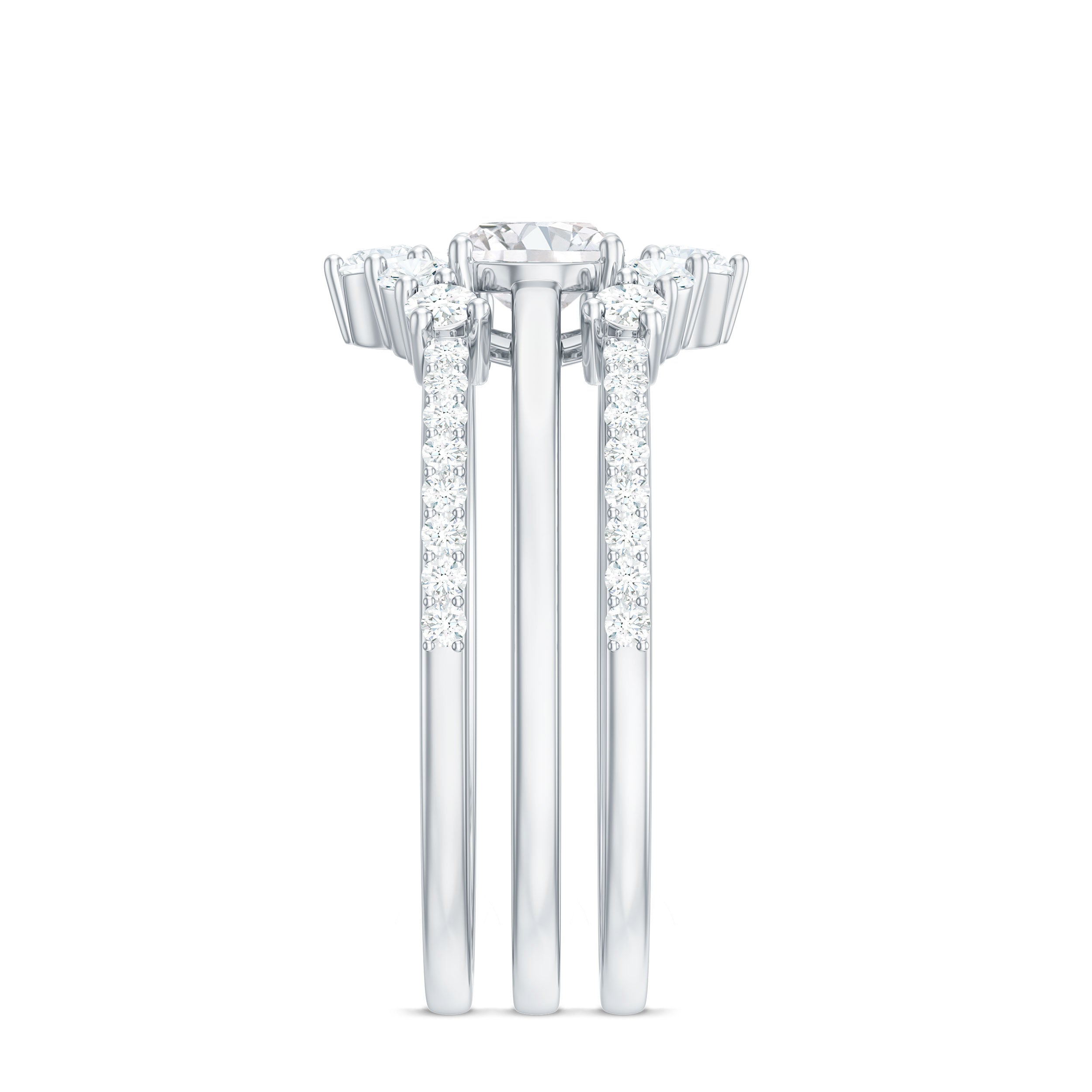 2.25 CT Oval Zircon Trio Wedding Ring Set in Gold AAAA - Rosec Jewels