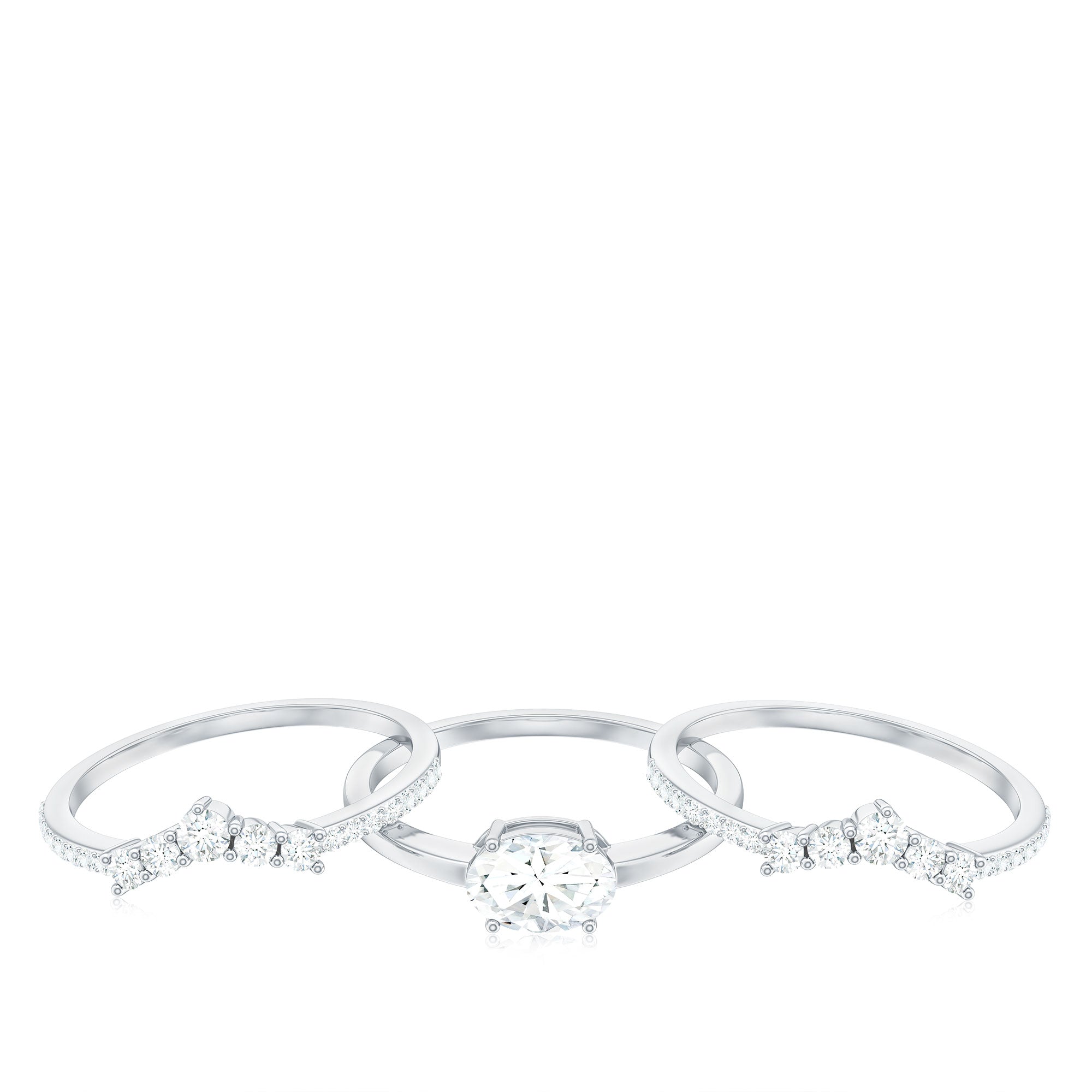2.25 CT Oval Zircon Trio Wedding Ring Set in Gold AAAA - Rosec Jewels