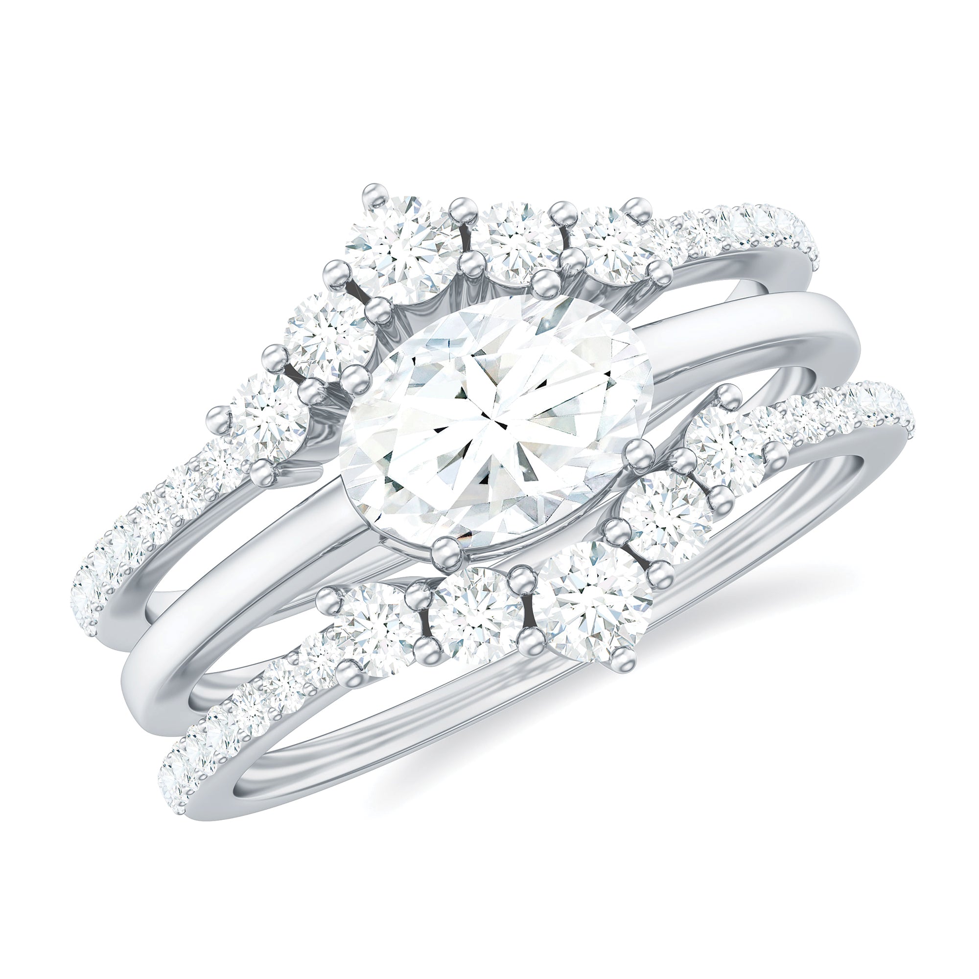 2 CT Oval Moissanite Trio Wedding Ring Set Moissanite - ( D-VS1 ) - Color and Clarity - Rosec Jewels