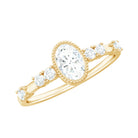 Oval Shape Zircon Solitaire Engagement Ring with Side Stones AAAA - Rosec Jewels
