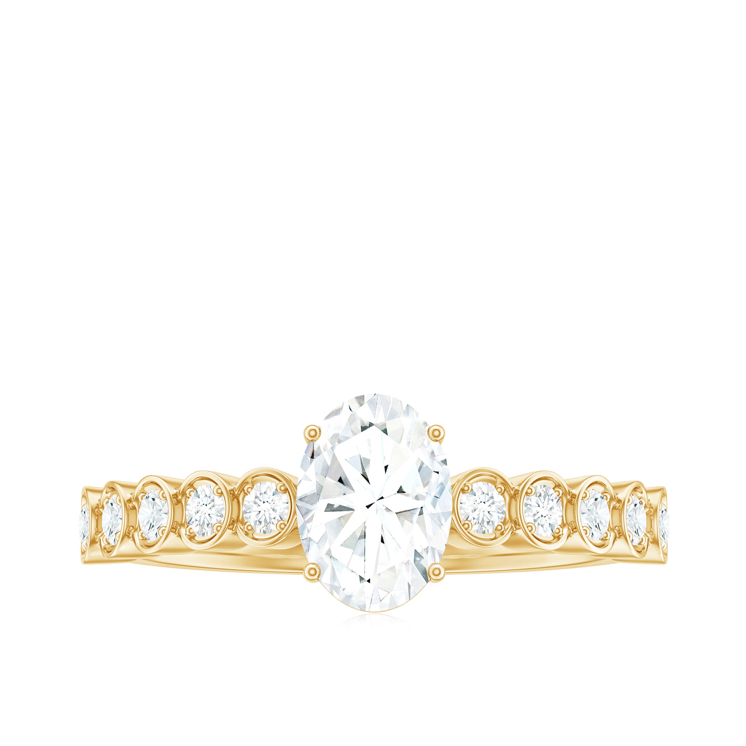 Certified Moissanite Oval Cut Engagement Ring with Side Stones D-VS1 - Rosec Jewels