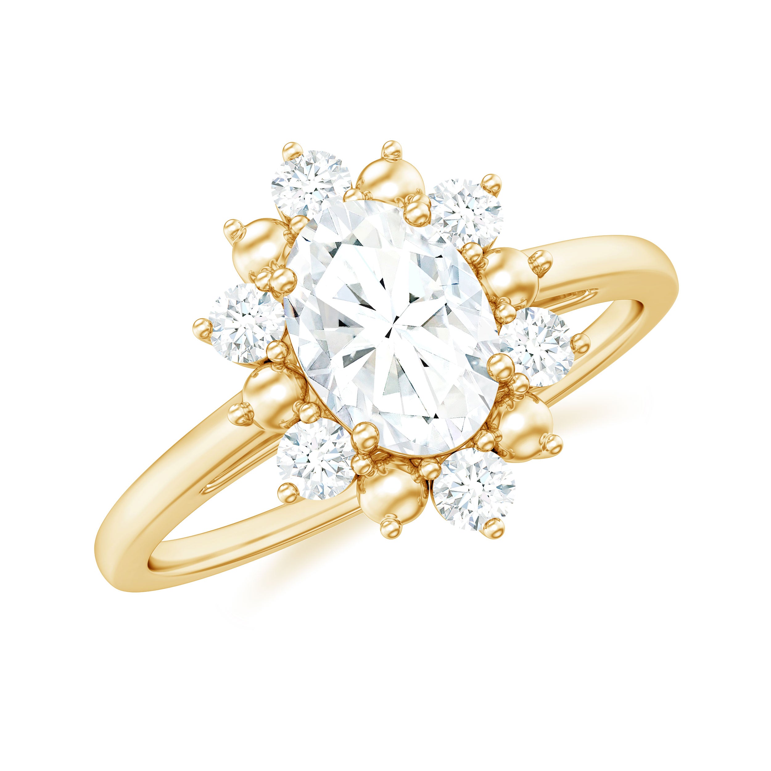Rosec Jewels-Certified Oval Moissanite Flower Halo Engagement Ring