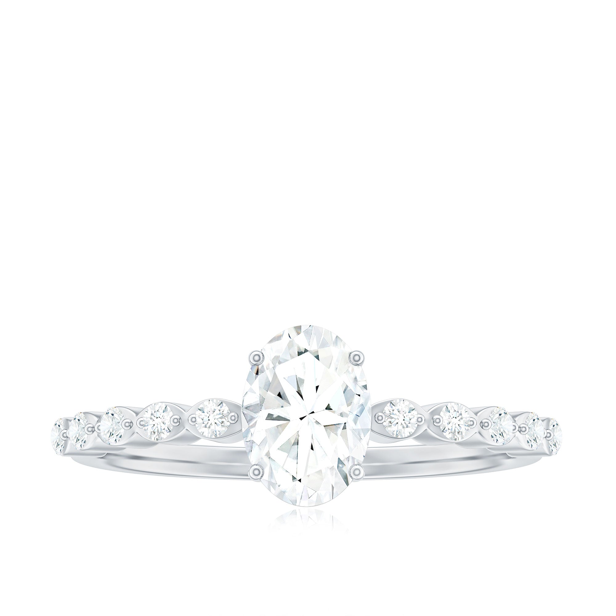 1.75 CT Oval Cut Solitaire Zircon Engagement Ring with Side Stones AAAA - Rosec Jewels