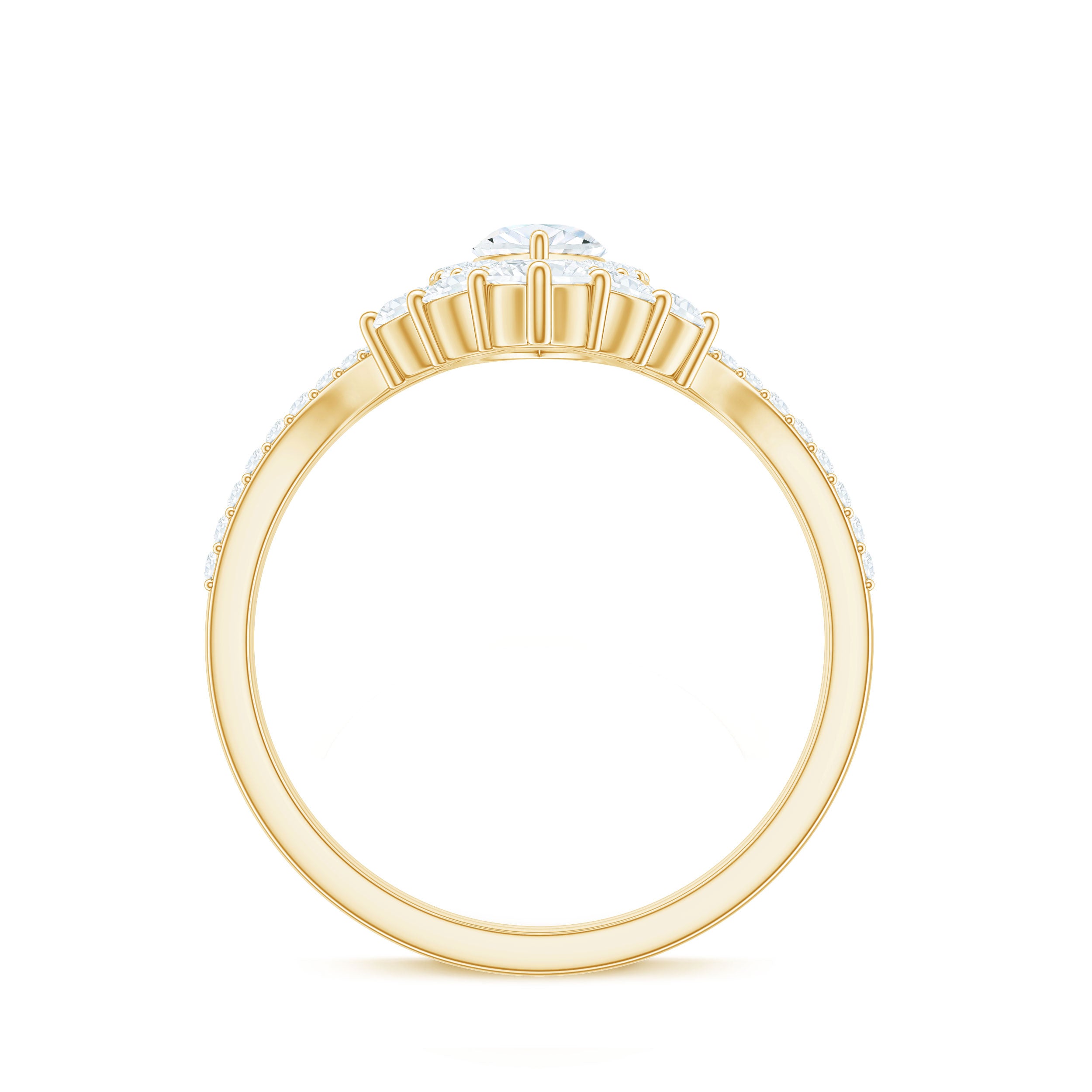 Rosec Jewels-Marquise Cut Moissanite Halo Engagement Ring with Chevron Wedding Band