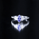 Rosec Jewels-Vintage Style Marquise Tanzanite Promise Ring with Diamond Trio