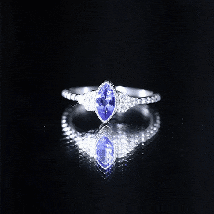 Rosec Jewels-Vintage Style Marquise Tanzanite Promise Ring with Diamond Trio