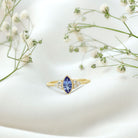 Rosec Jewels-Vintage Style Marquise Tanzanite Promise Ring with Diamond Trio