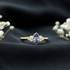 Rosec Jewels-Vintage Style Marquise Tanzanite Promise Ring with Diamond Trio