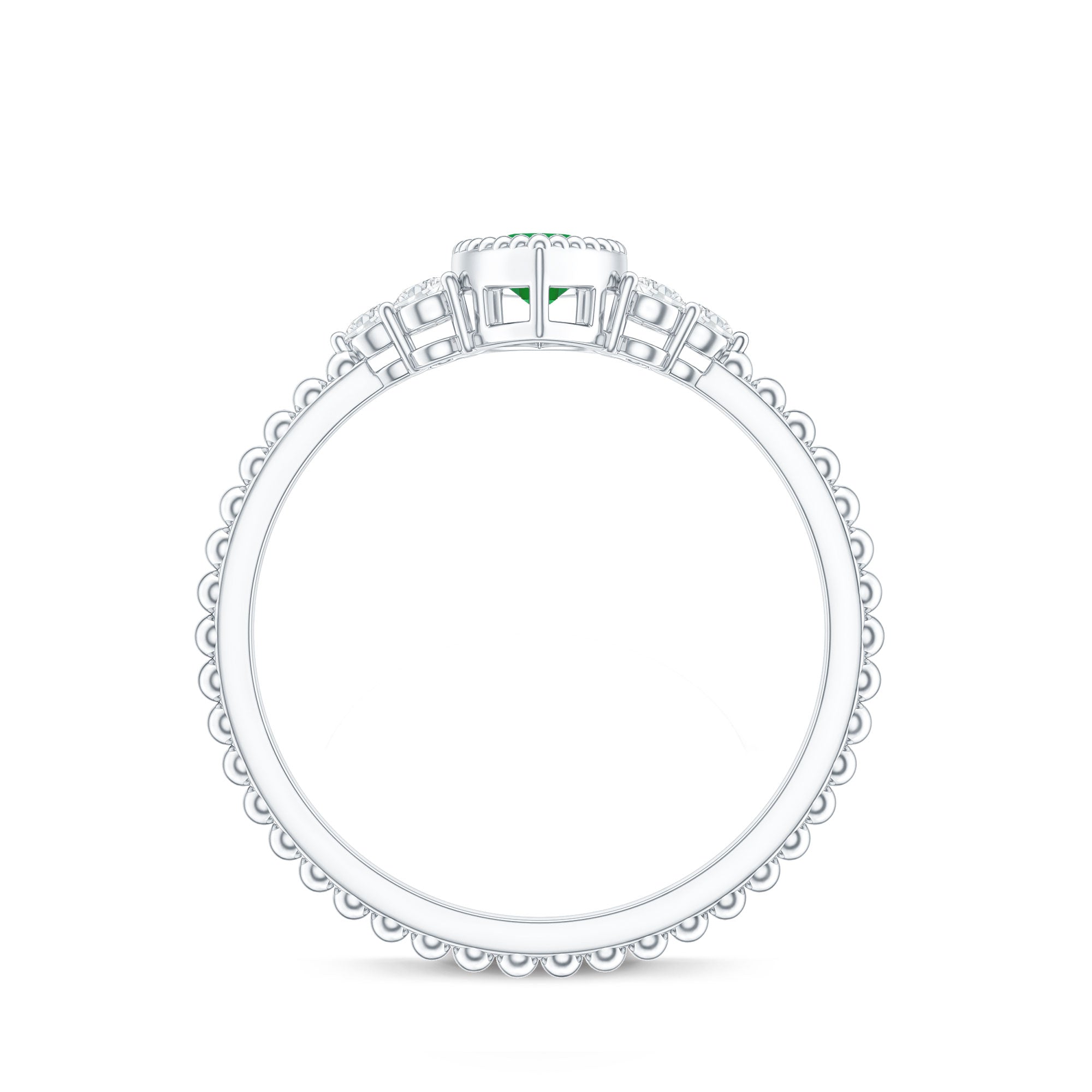 Rosec Jewels-Vintage Inspired Emerald Promise Engagement Ring with Trio Diamond