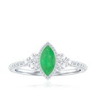 Rosec Jewels-Vintage Inspired Emerald Promise Engagement Ring with Trio Diamond