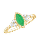 Rosec Jewels-Vintage Inspired Emerald Promise Engagement Ring with Trio Diamond