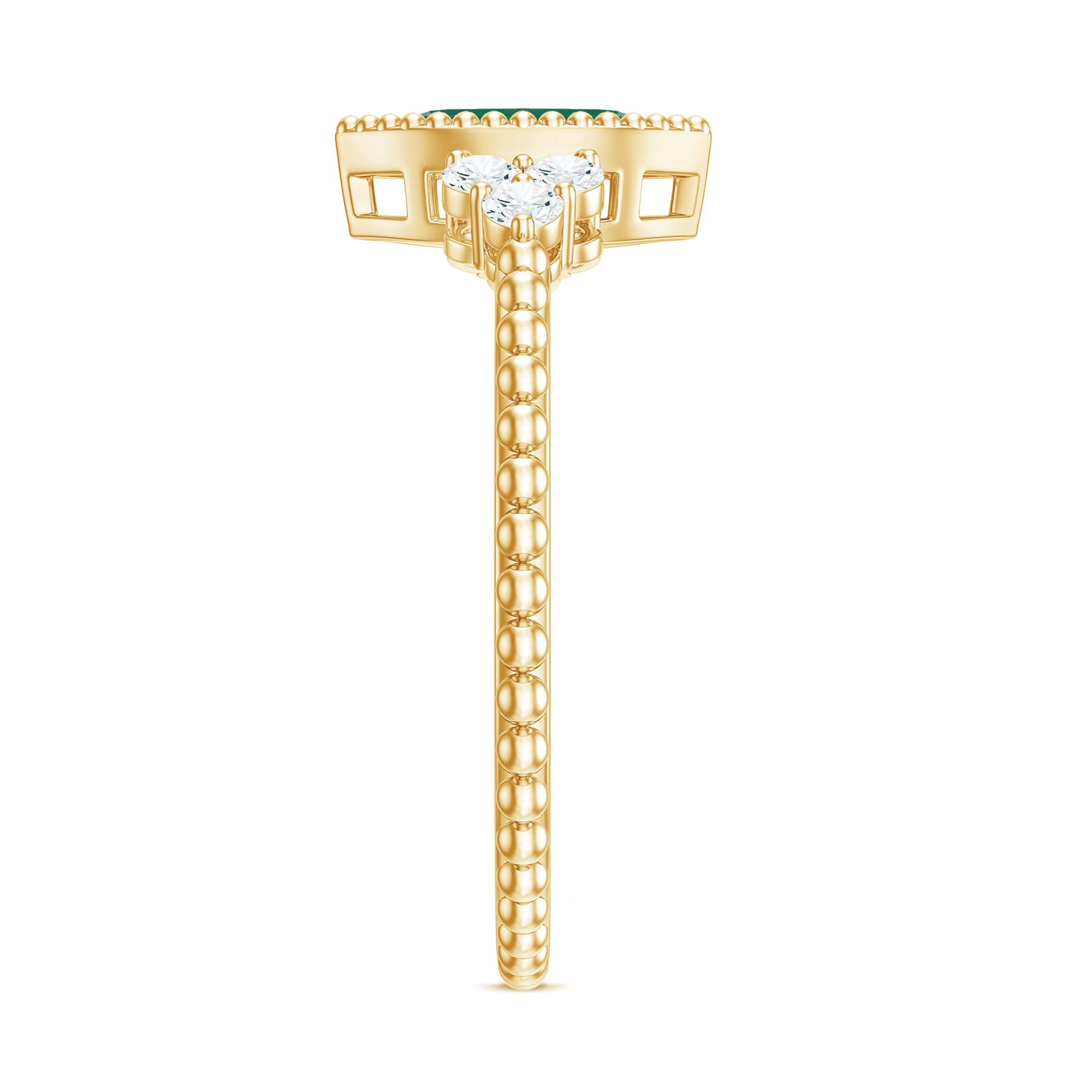 Rosec Jewels-Vintage Inspired Emerald Promise Engagement Ring with Trio Diamond