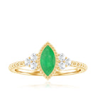 Rosec Jewels-Vintage Inspired Emerald Promise Engagement Ring with Trio Diamond
