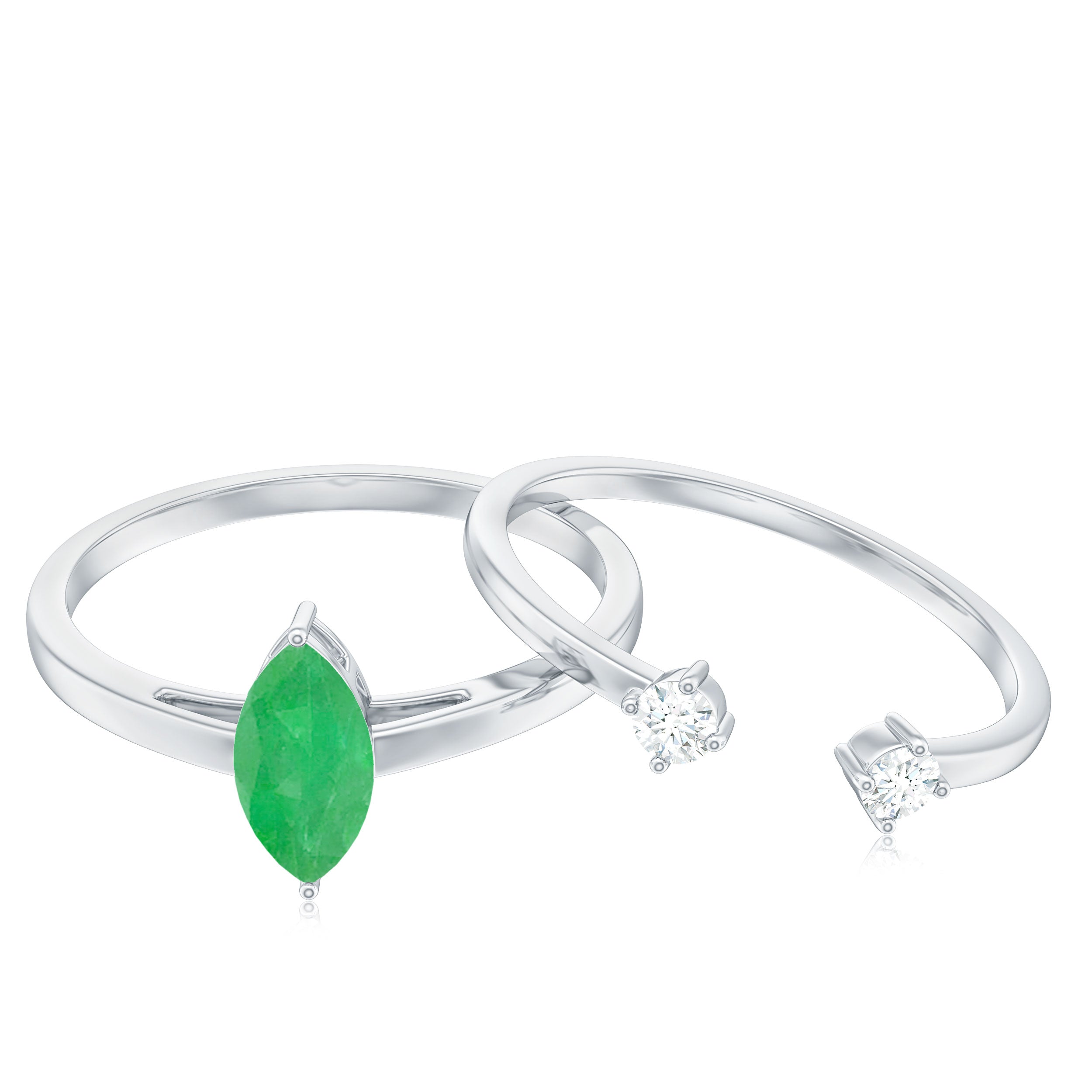 Rosec Jewels-Natural Marquise Emerald Diamond Promise Ring Set of 2