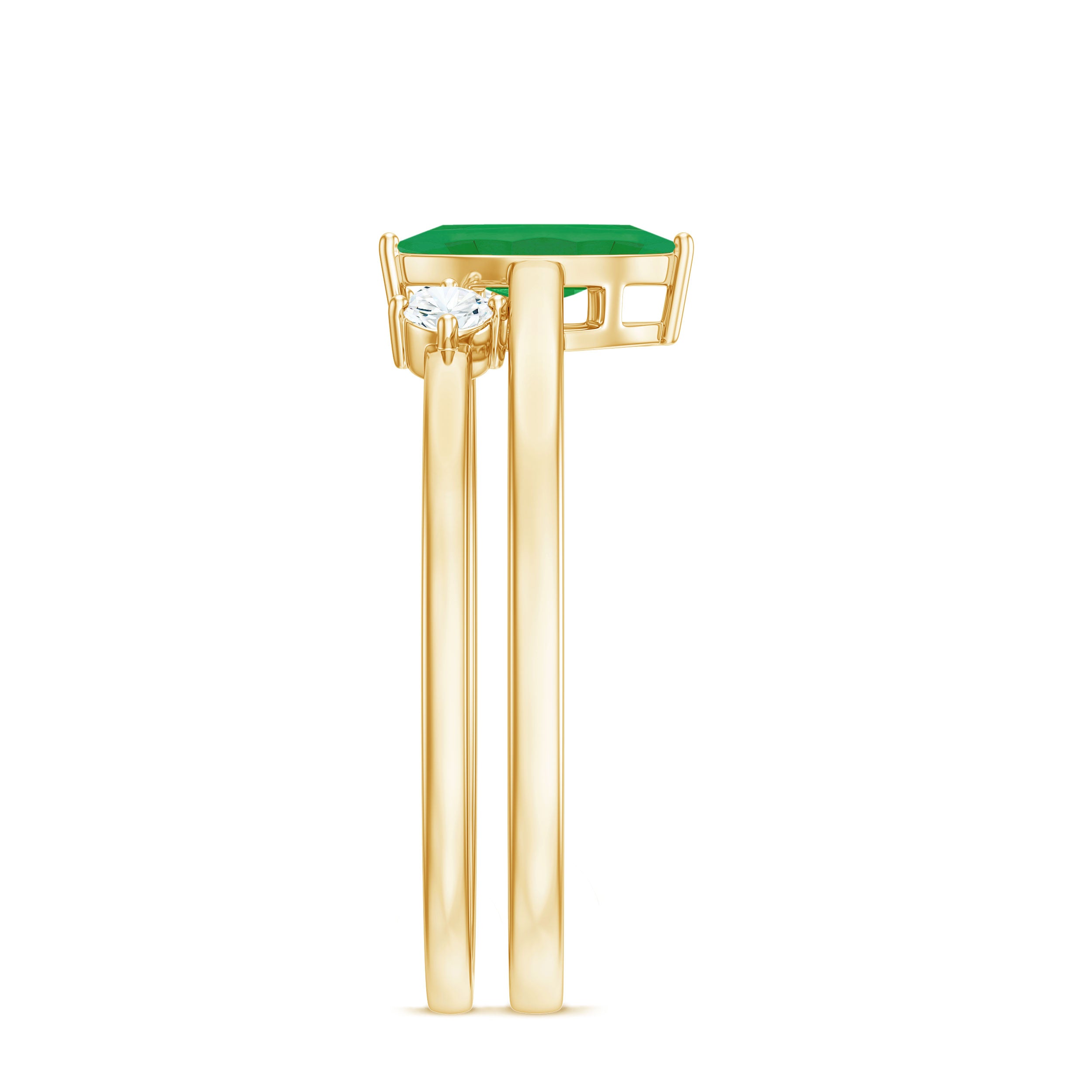 Rosec Jewels-Natural Marquise Emerald Diamond Promise Ring Set of 2