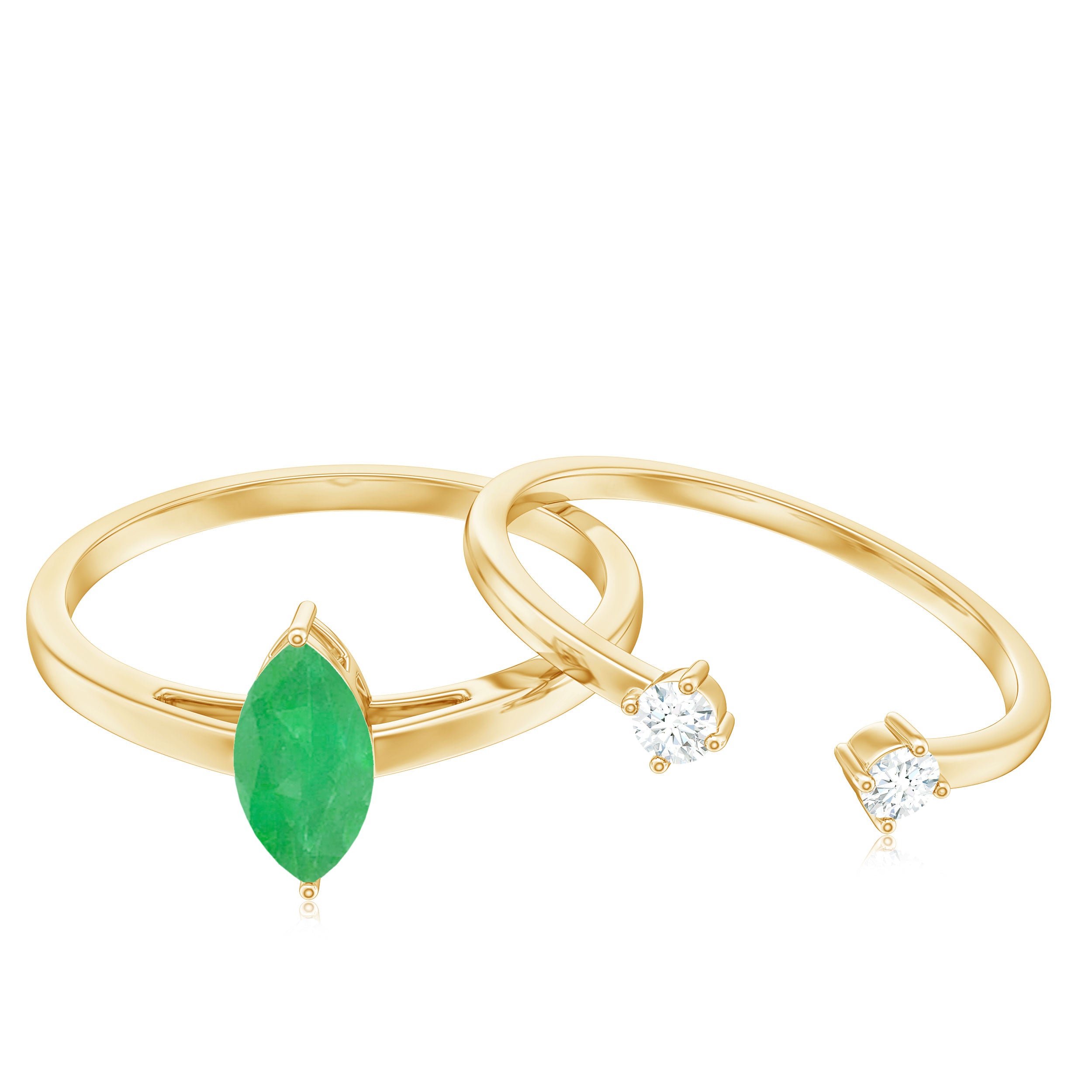 Rosec Jewels-Natural Marquise Emerald Diamond Promise Ring Set of 2