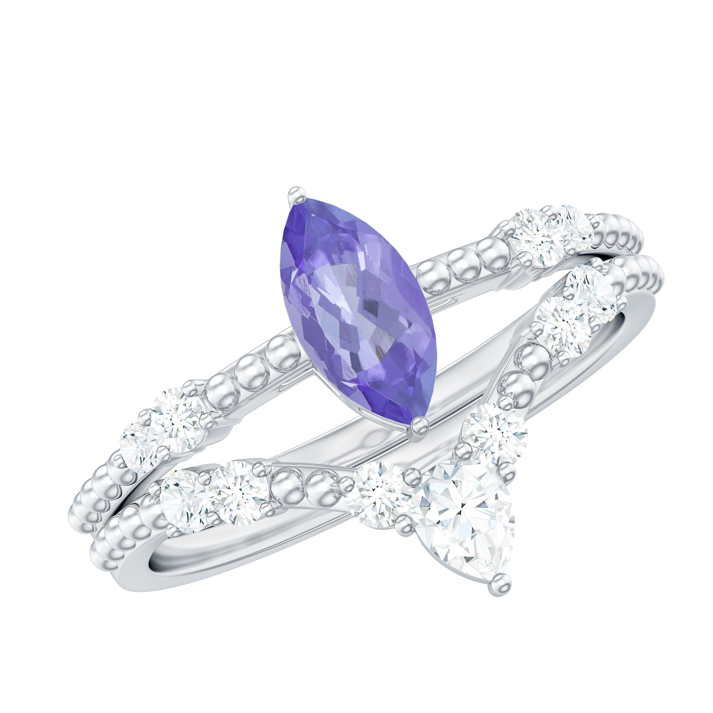 Rosec Jewels-Natural Marquise Tanzanite Diamond Engagement Ring Set