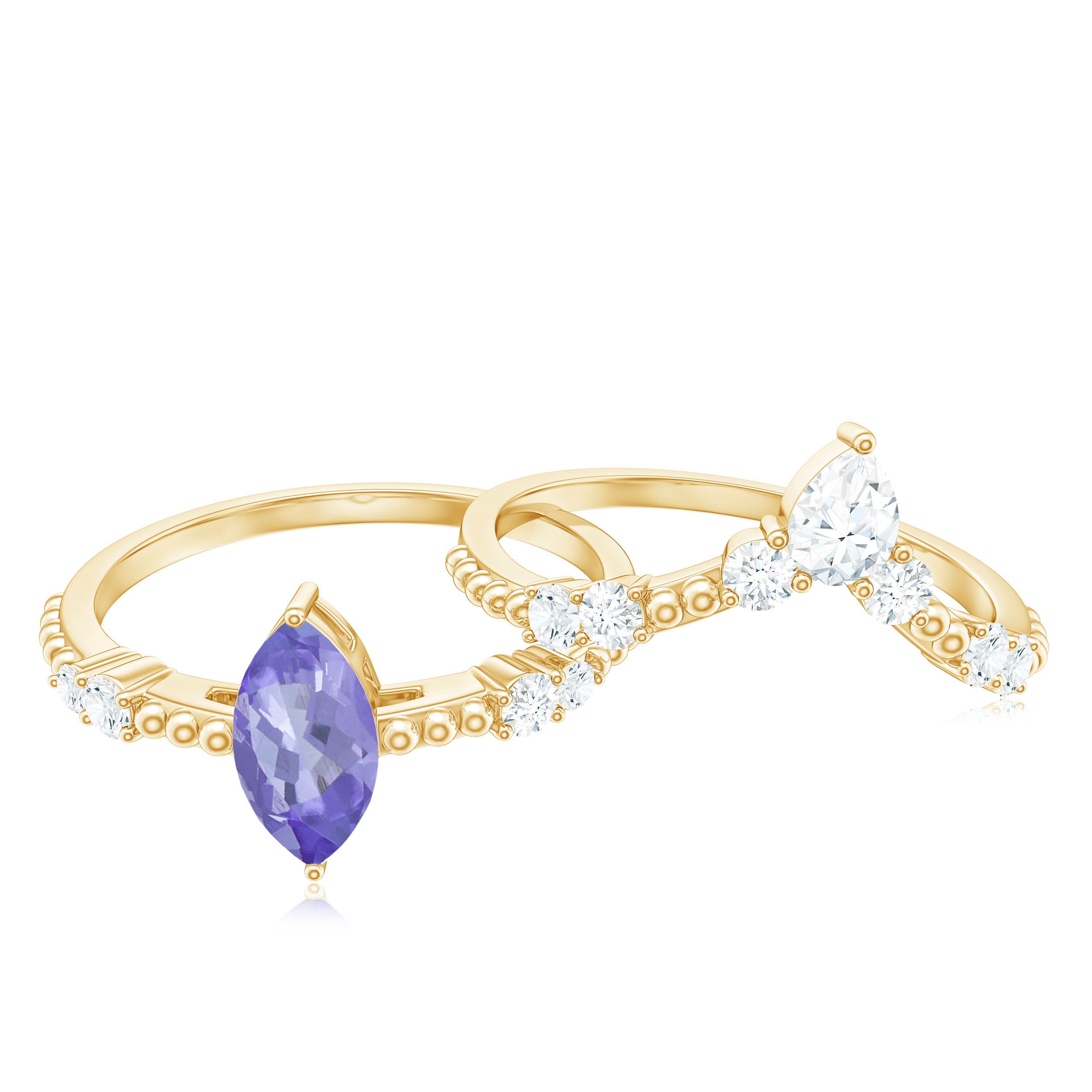 Rosec Jewels-Natural Marquise Tanzanite Diamond Engagement Ring Set