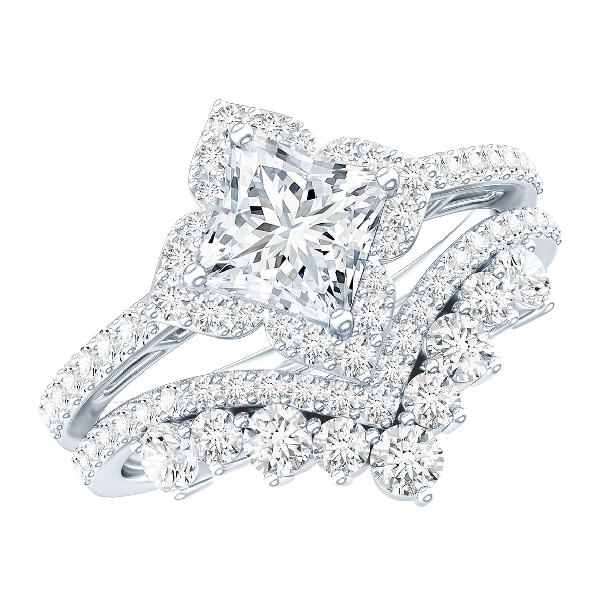 Certified Moissanite Statement Wedding Ring Set D-VS1 - Rosec Jewels