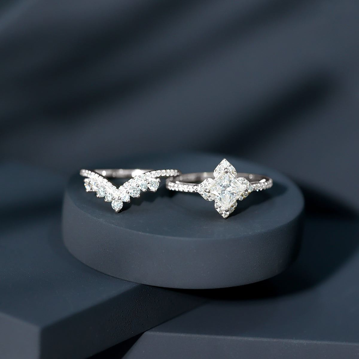 Certified Moissanite Statement Wedding Ring Set D-VS1 - Rosec Jewels